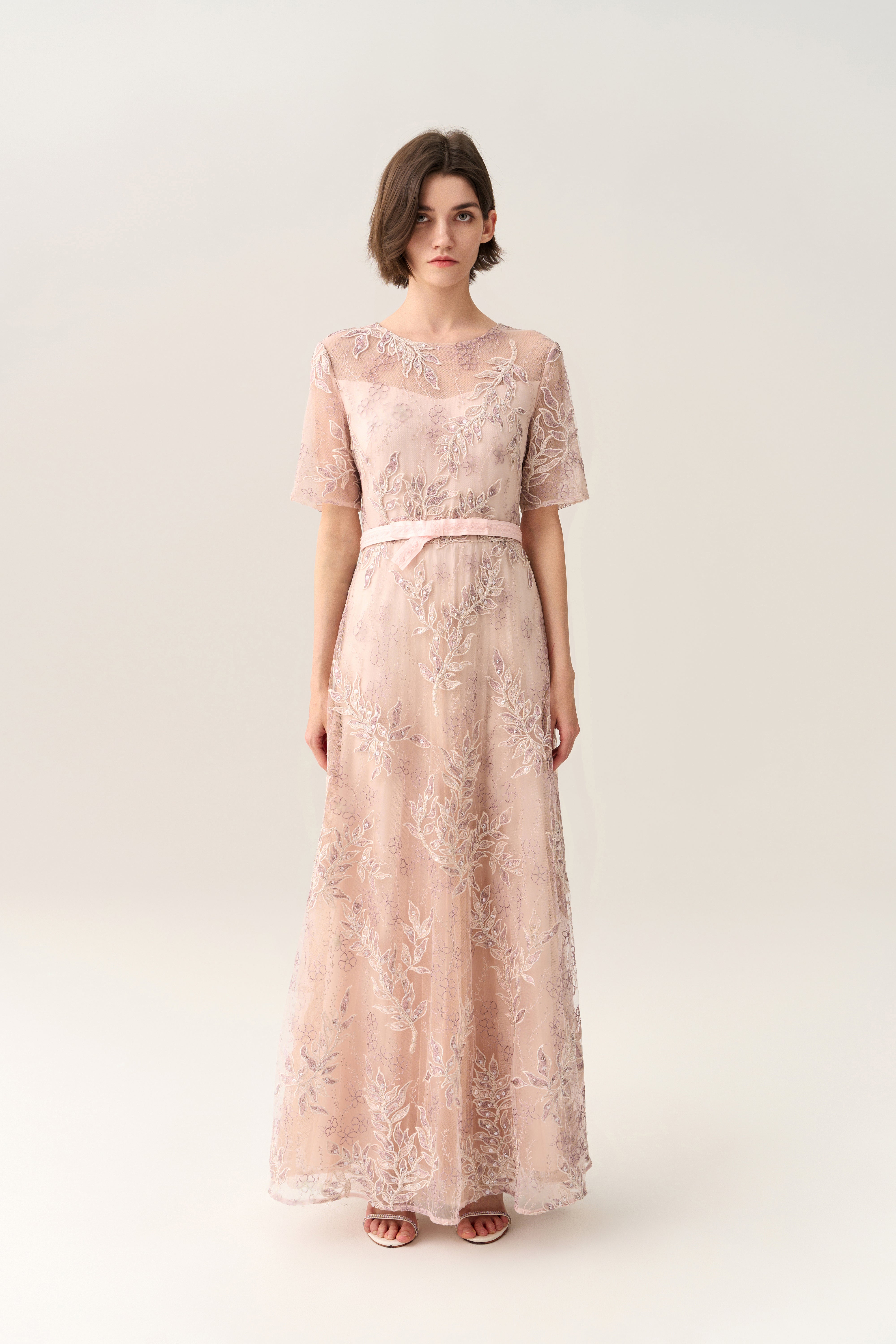 Elegant Tie Waist Sequin & Embroidery Mesh Party Dress for Women - Perfect for Evening Events, Prom, and Special Occasions