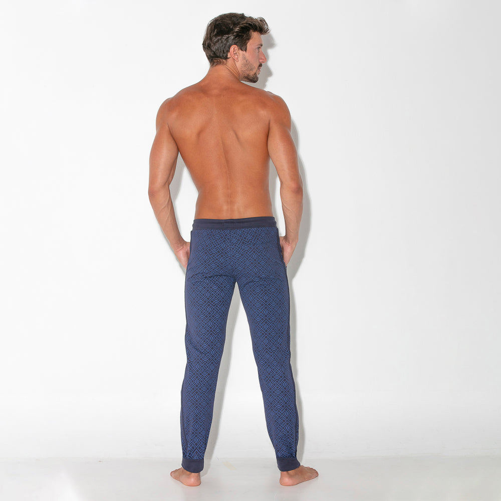 Code 22 Geometric Slim Fit Cotton Jogger Pants 9812 in Navy Blue - Comfortable Casual Wear for Men's Street Style & Lounge