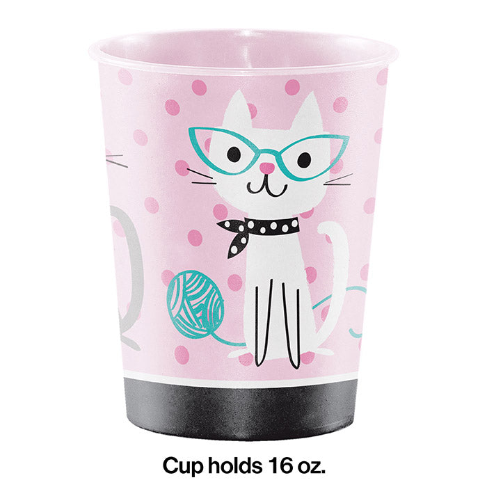 12-Piece Bulk Purr-fect Cat Party 16 oz Plastic Keepsake Cups - Perfect for Birthday Parties, Baby Showers & Themed Events