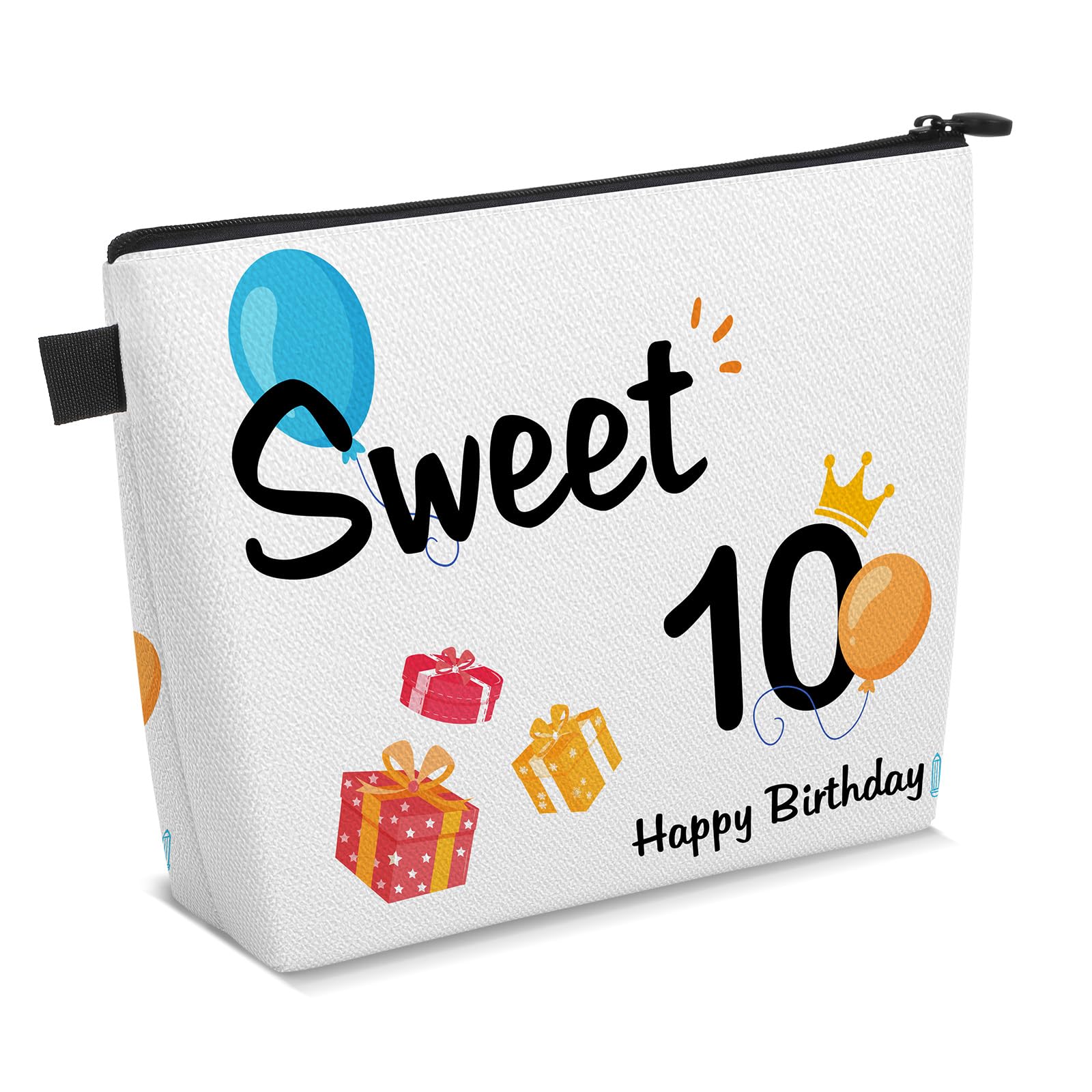10th Birthday Gifts for Girls - Cute Makeup Bag with Zipper for Daughter, Sister & Friends | Sweet 10 Year Old Girl Birthday Gift Ideas | Cosmetic Pouch with Birthday Decorations (White) - Perfect for Travel, School & Sleepovers