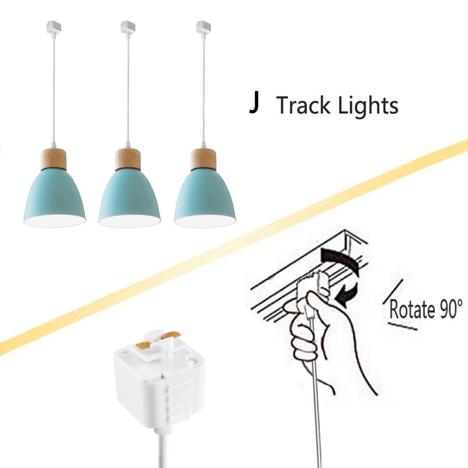 Kiven 3-Light J-Type Dimmable Track Lighting Fixture with Macaron Aluminum Shade - 24 Inch Blue | Modern Pendant Lighting for Kitchen, Dining Room & Retail Spaces