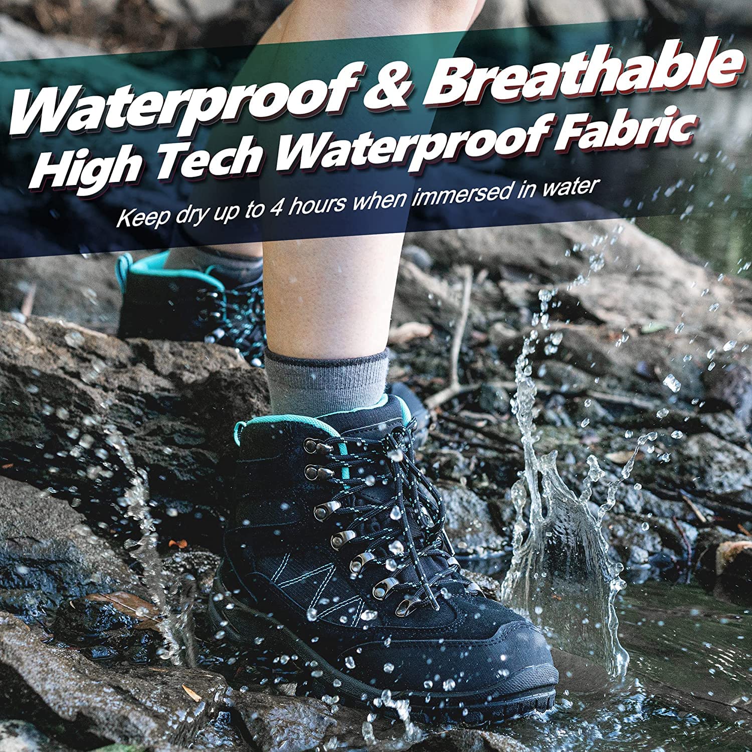 R CORD Women's Waterproof Hiking Boots with Ankle Support - Breathable Non-Slip Backpacking Boots for Outdoor Adventures, Trail Walking & Camping