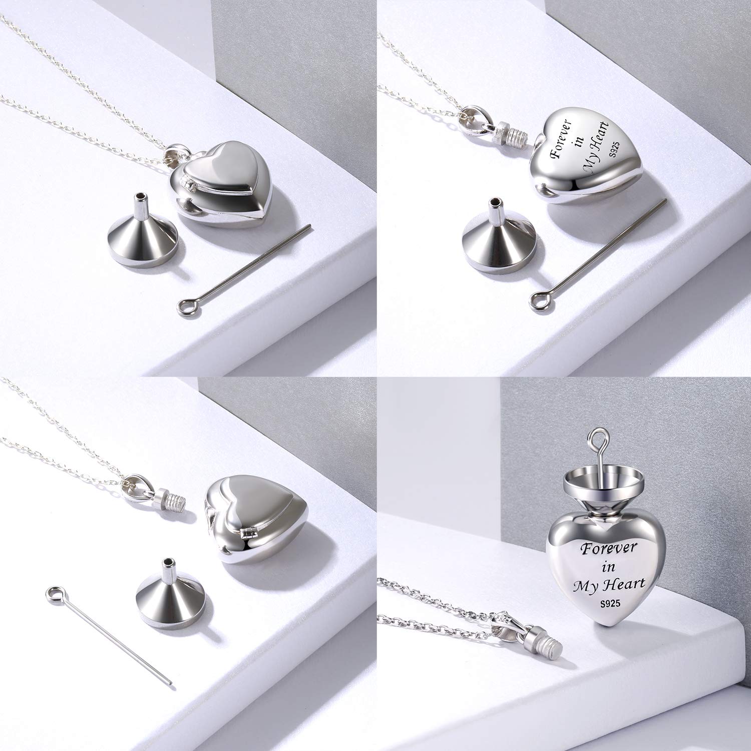S925 Sterling Silver Mom Dad Forever in My Heart Urn Pendant Necklace - Cremation Jewelry for Ashes, Memorial Keepsake Gift for Women (Mom) - Perfect for Remembrance, Funeral Services & Special Occasions