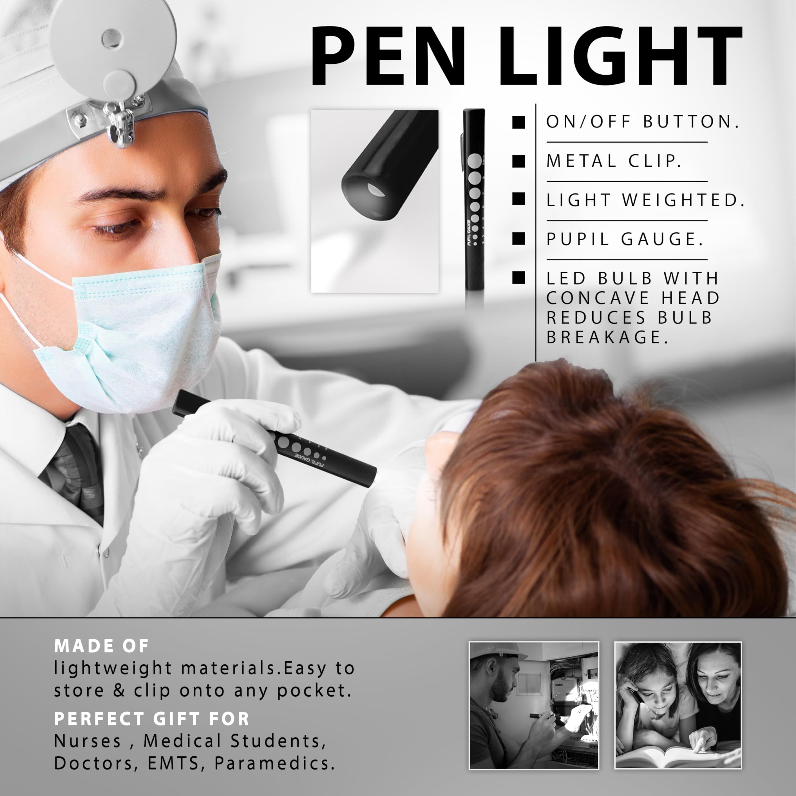 ASA TECHMED Premium 7-Piece Tactical Medical Diagnostic Kit - Taylor Reflex Hammer, Measuring Tape, Tuning Forks, Bandage Scissors, Pupil Gauge Penlight, Snellen Eye Chart (Black) - Ideal for Doctors, Nurses, EMTs & Medical Students Clinical Practice & First Aid Kits