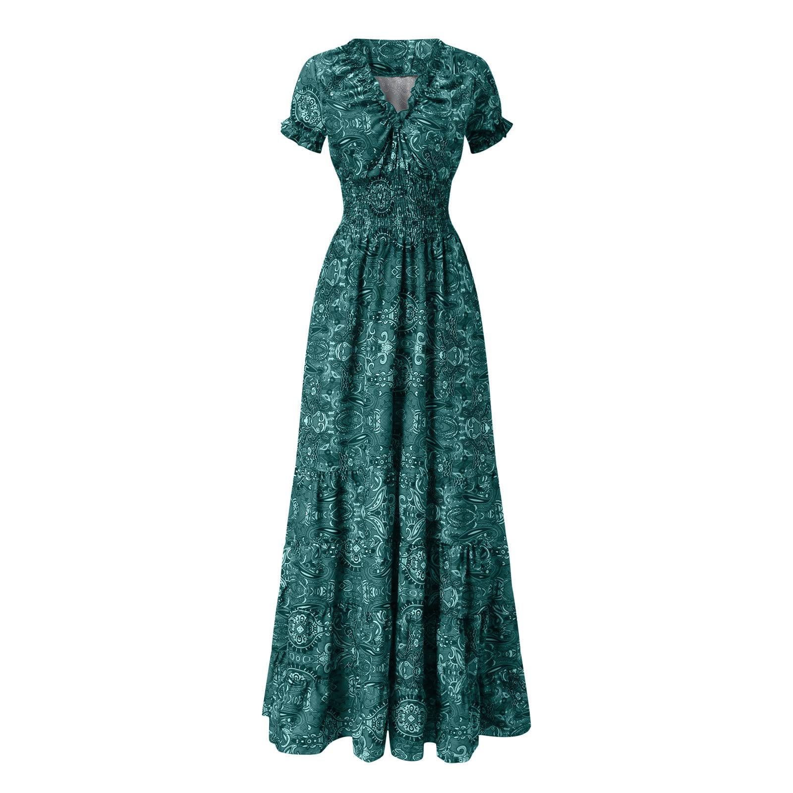 Bohemian Floral Summer Dress for Women - Sexy Slim Panel Short Sleeve Long Dress | Perfect for Beach Vacation, Date Night & Summer Parties