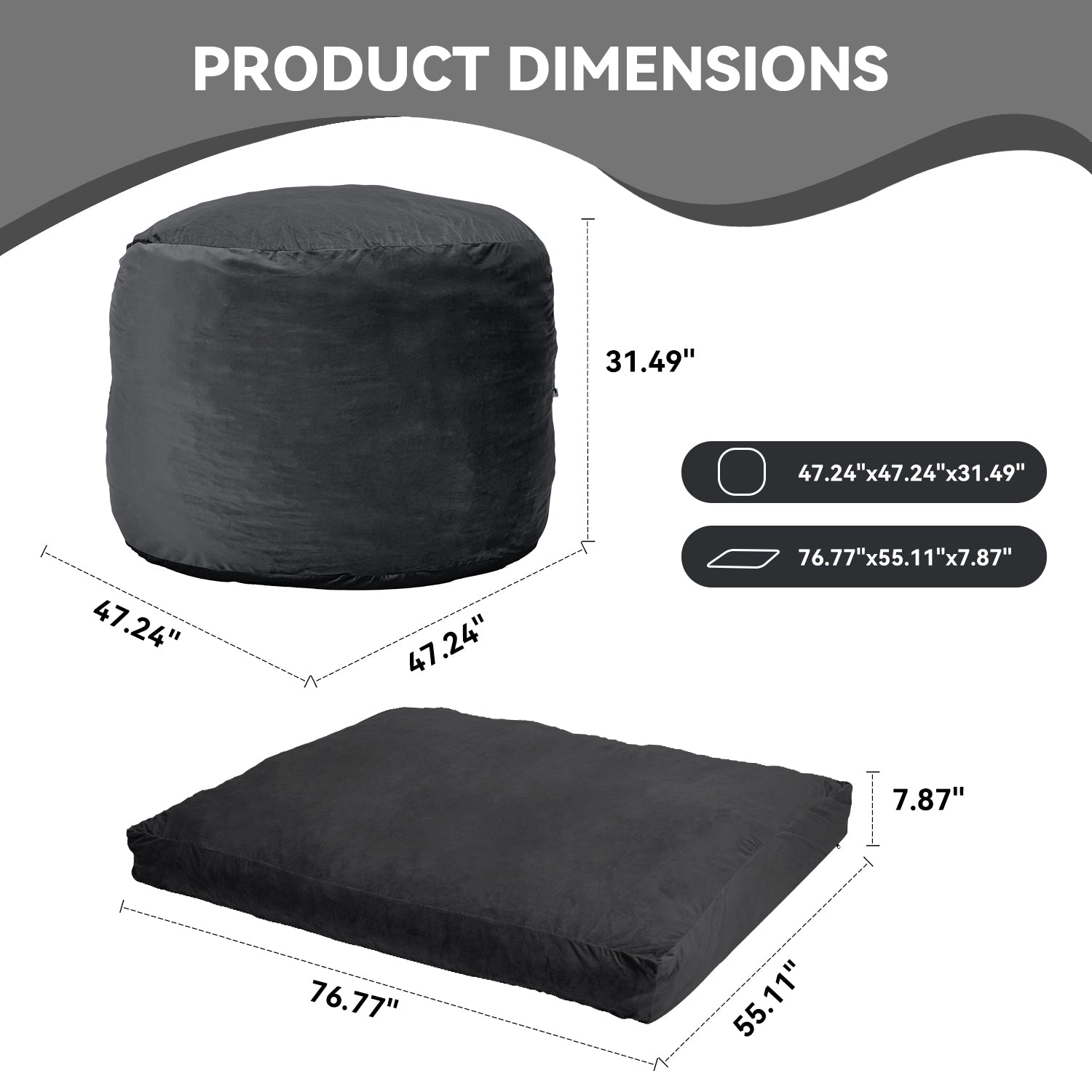 EROMMY 5ft Giant Gorilla Bean Bag Sofa Chair Bed - Oversized Lounger for Adults & Teens, Black | Perfect for Living Room, Game Room, Dorm & Home Theater Relaxation