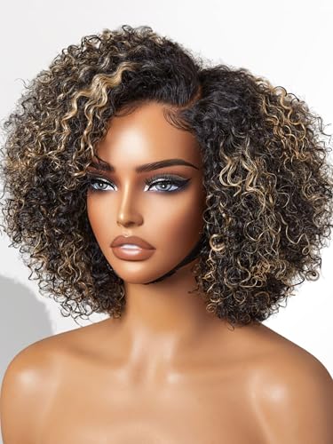 Short Curly ｜Blonde Highlight｜Left C Part