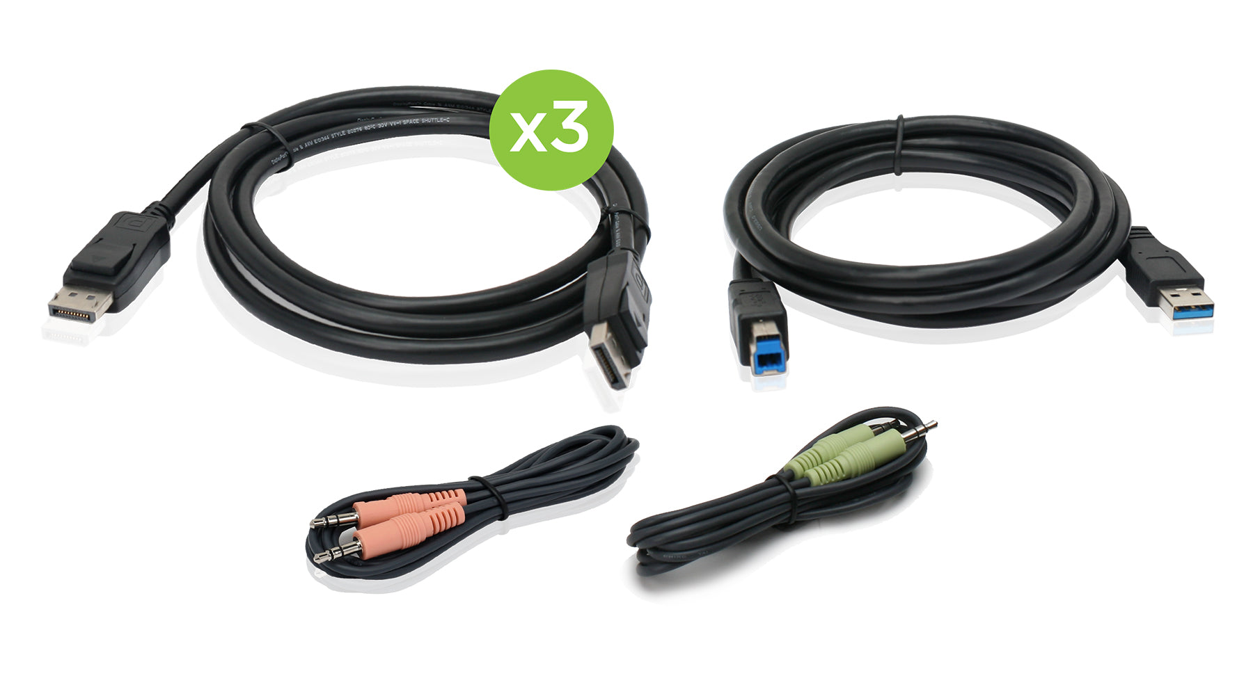 4K Triple View DisplayPort Cable Kit with USB & Audio (TAA Compliant) - Perfect for Multi-Monitor Gaming, Home Theater & Office Workstations