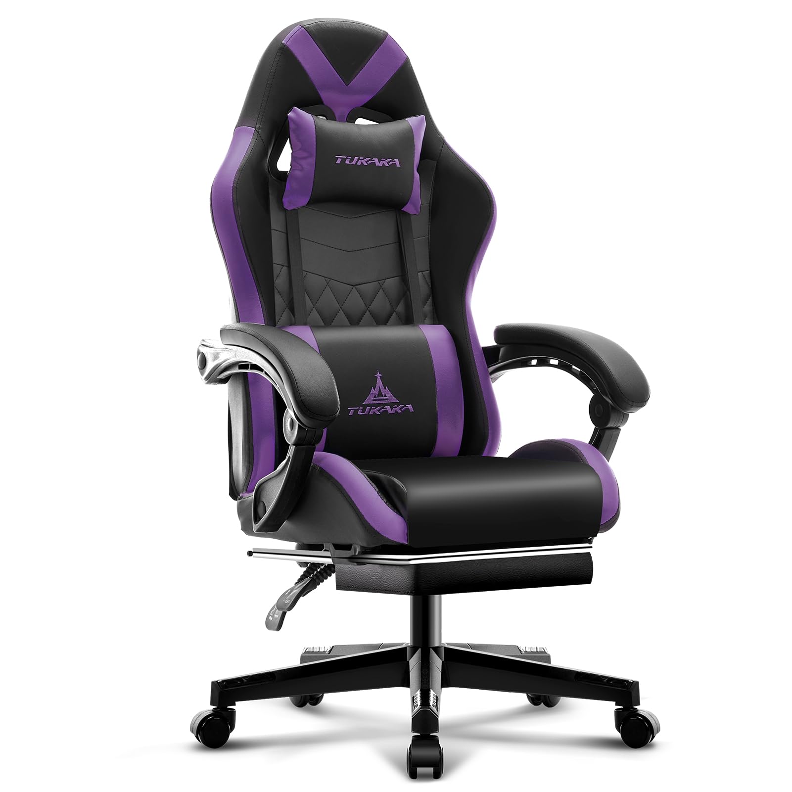 Premium Ergonomic Gaming Chair with Massage & Footrest - Adjustable Reclining Office Desk Chair with Lumbar Support & Headrest - Purple Gamer Chair for PC, Console & Home Theater Use
