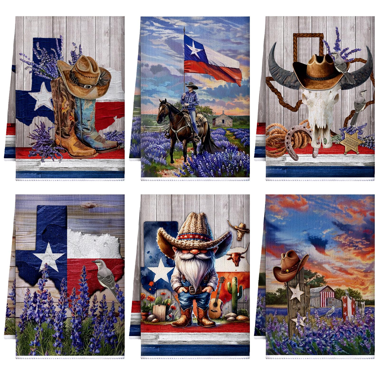 6-Pack Texas State Flag Kitchen Towels - Patriotic Star Design, Super Absorbent Microfiber Dish Cloths for Home Cleaning (Perfect for 4th of July Decor, BBQ Parties & American-Themed Kitchens)