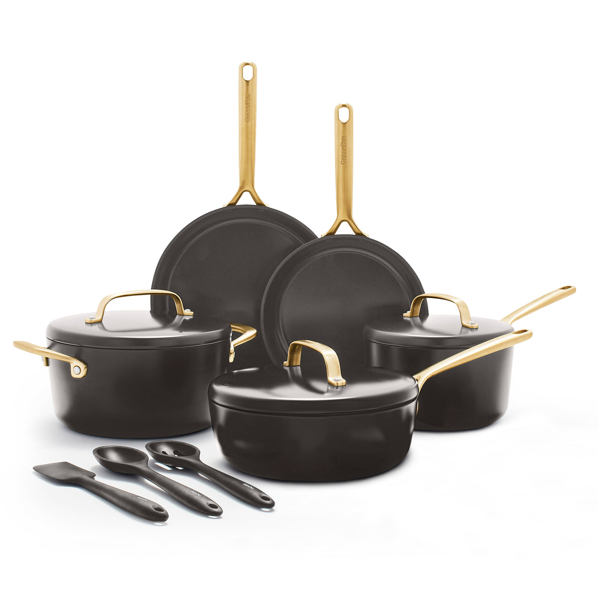 GP5 Colors Ceramic Nonstick 11-Piece Cookware Set with Champagne Handles | Cocoa | Durable Kitchen Essentials for Sauteing, Frying & Baking