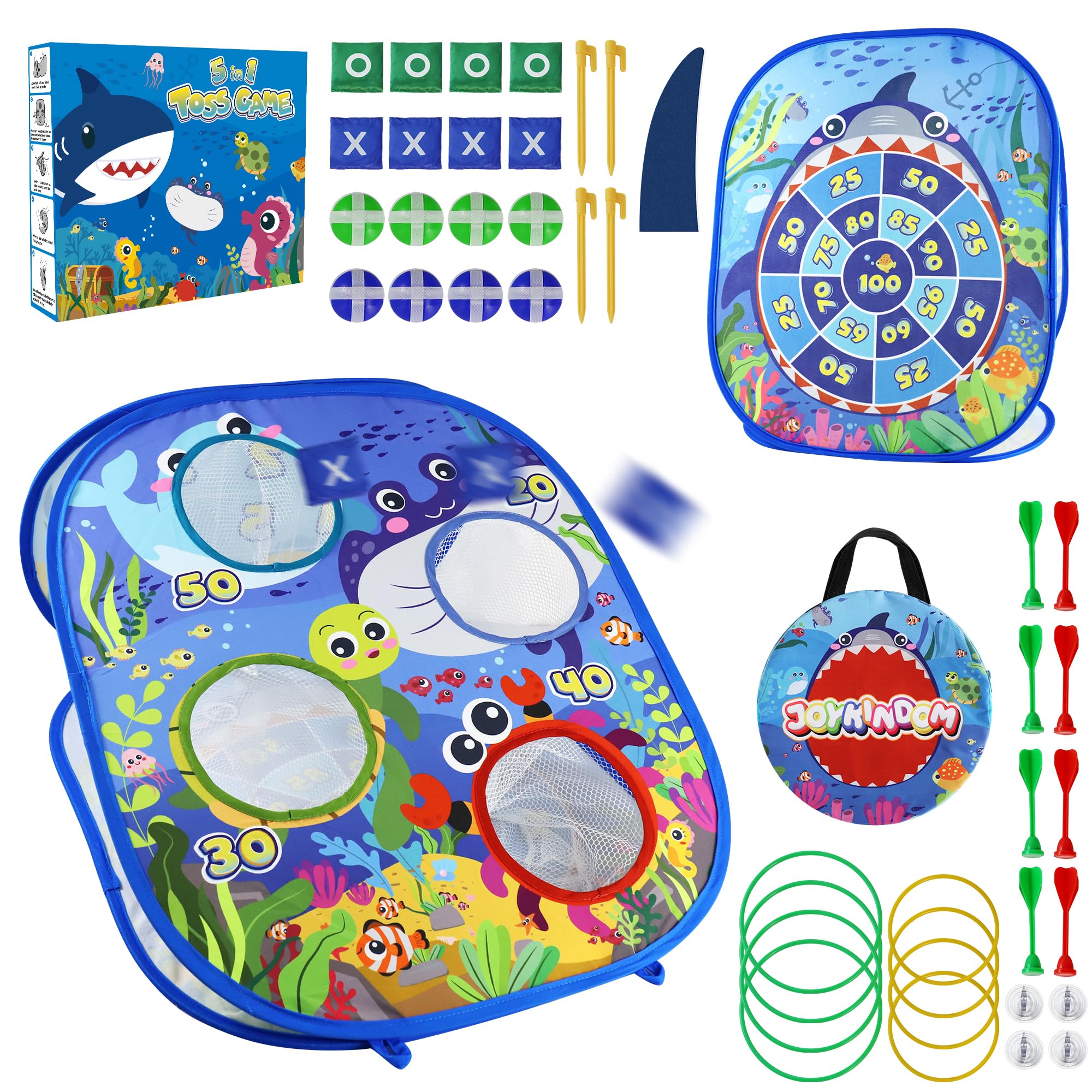 Joykingdom 5-in-1 Bean Bag Toss Game Set for Kids & Adults - Outdoor Backyard Lawn Party Games, Beach Toys for Boys & Girls Ages 3-8 - Perfect for Birthday Parties, Picnics, Camping & Family Fun Activities