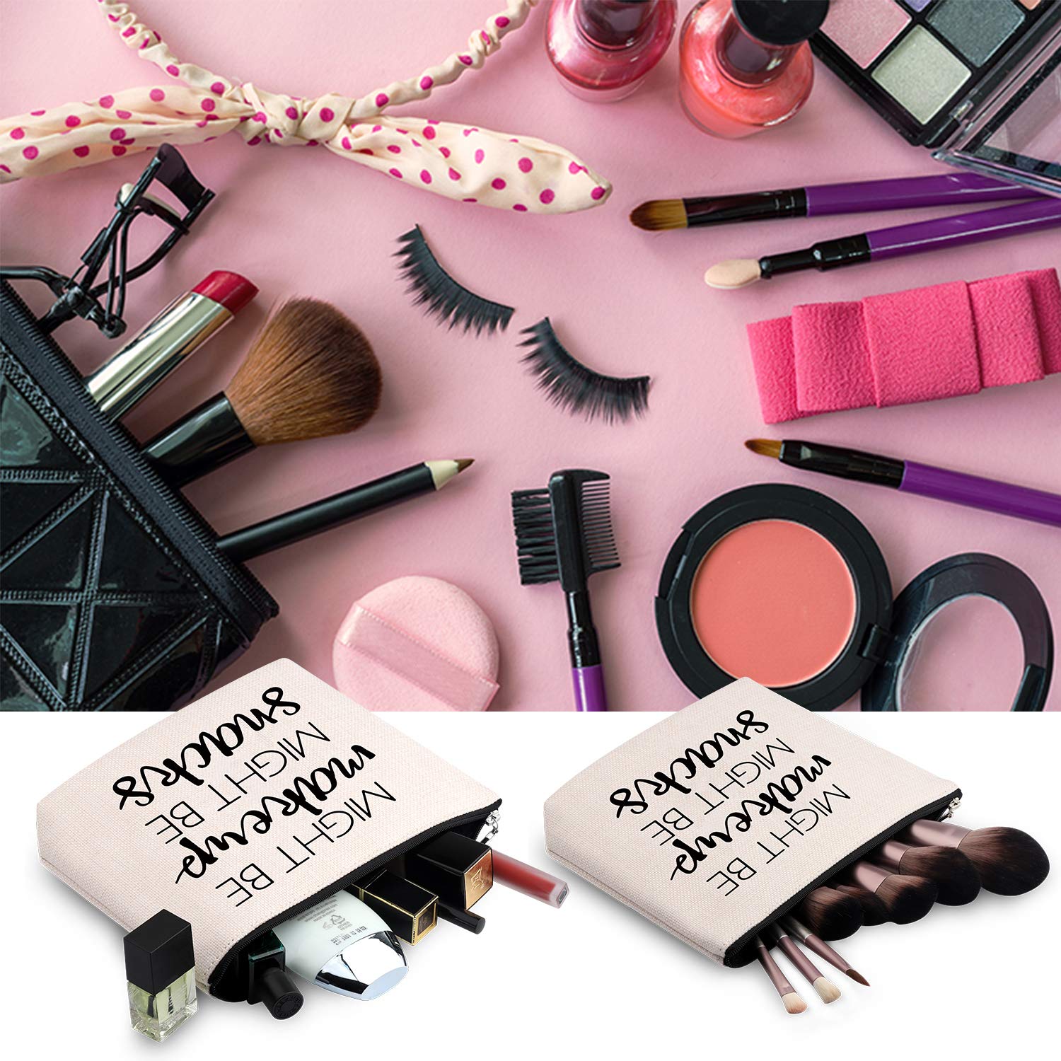 Stylish Novelty Makeup Bag with Zipper - Travel Cosmetic Organizer for Women | Perfect Gift for Makeup & Snacks Lovers | Compact Pouch for Daily Use, Travel & Storage | Talk Less Smile More Design