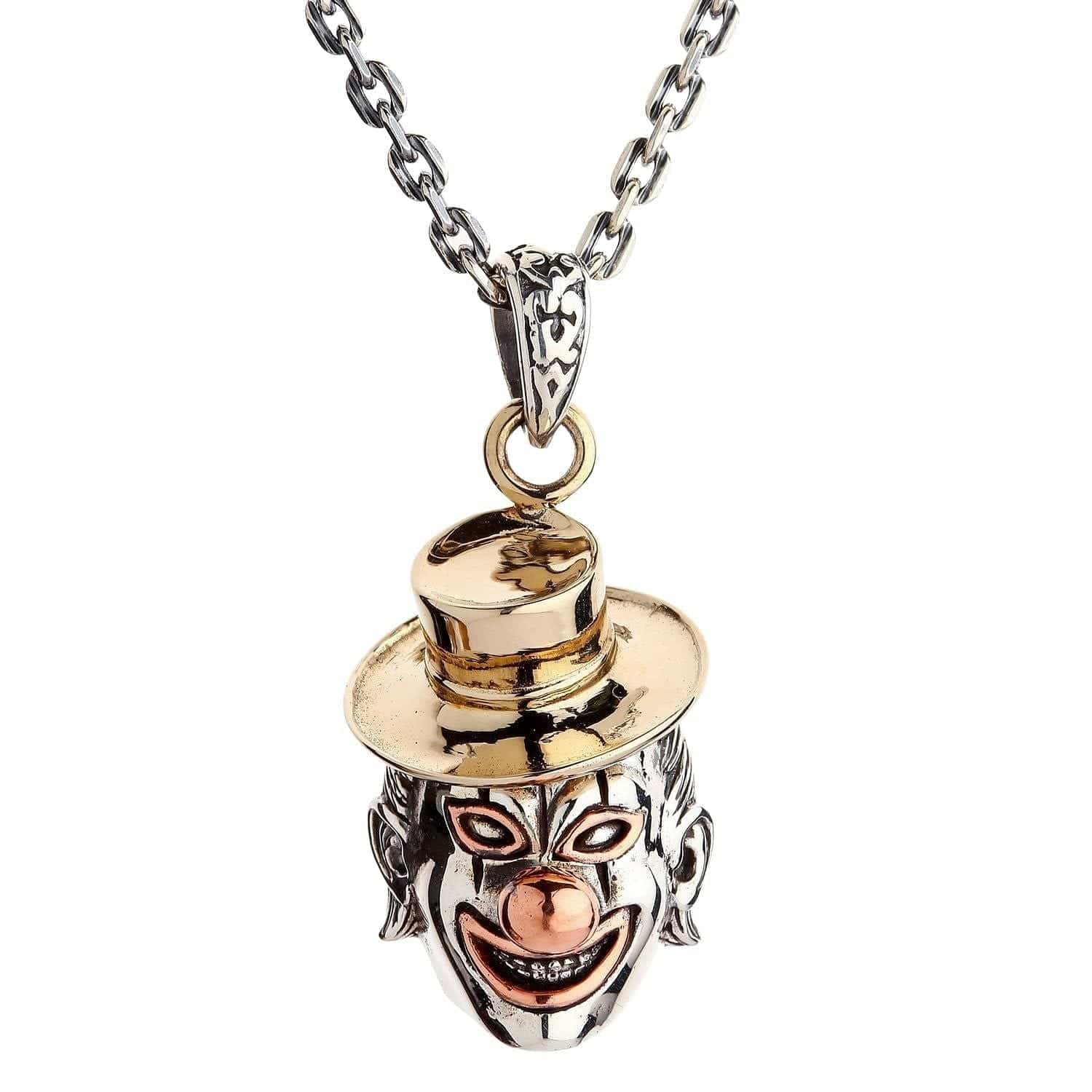 Joker Clown Sterling Silver Pendant Necklace - Gothic Jewelry for Cosplay & Halloween Costume Accessories