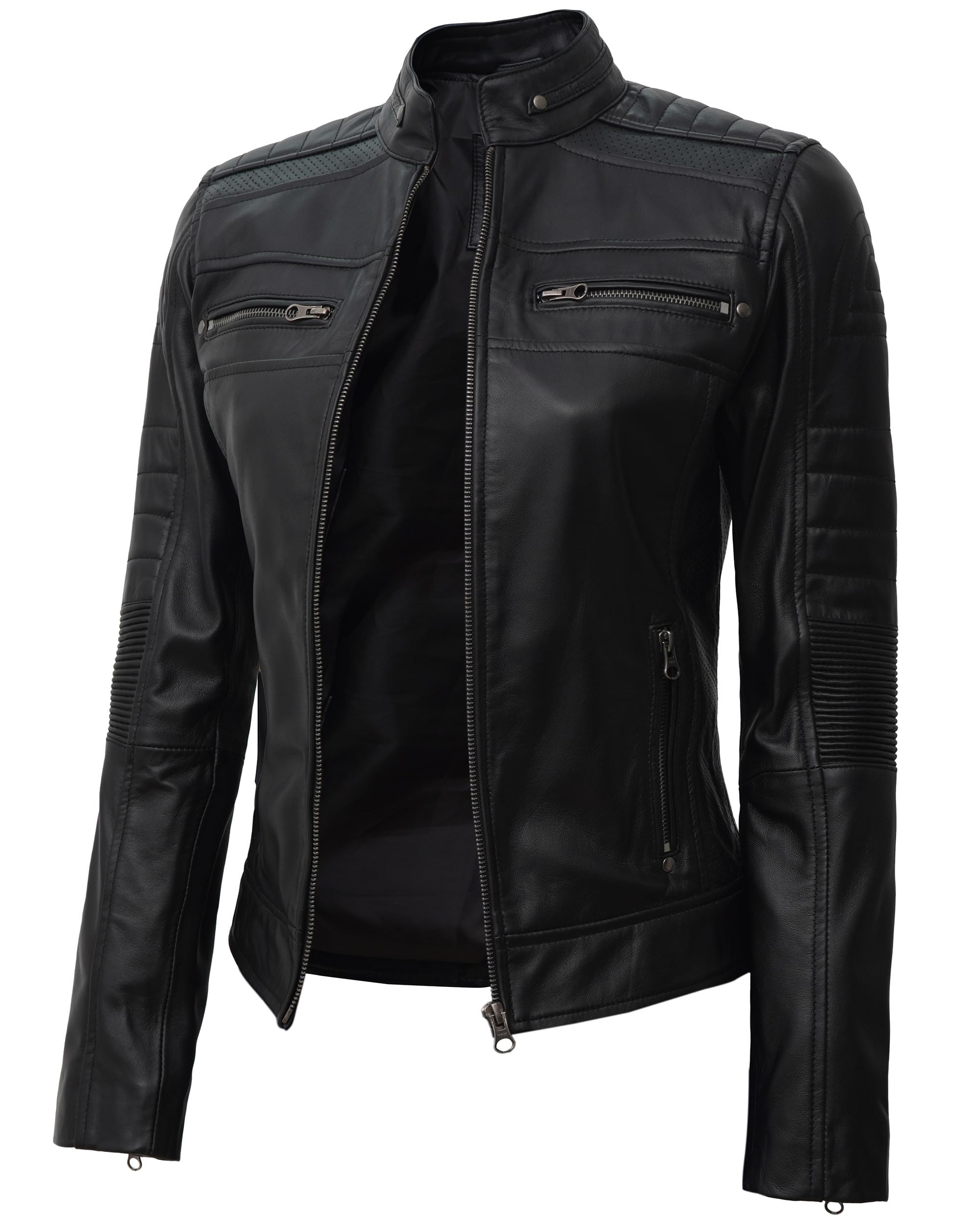 Decrum Genuine Leather Jacket for Women - Stylish Cafe Racer Motorcycle Jacket with Premium Stitching | Perfect for Biking, Casual Outfits & Fashion Statements