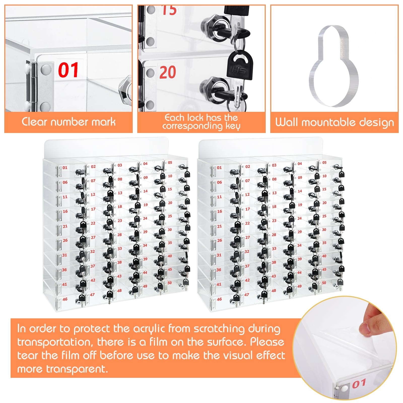 Clear Acrylic Phone Locker Box with Door Locks & Keys - Wall Mounted Cell Phone Storage Cabinet for Classroom, School, Office (23.62 x 10.24 x 24.41 Inch) - Perfect for Student Phone Management & Secure Device Storage