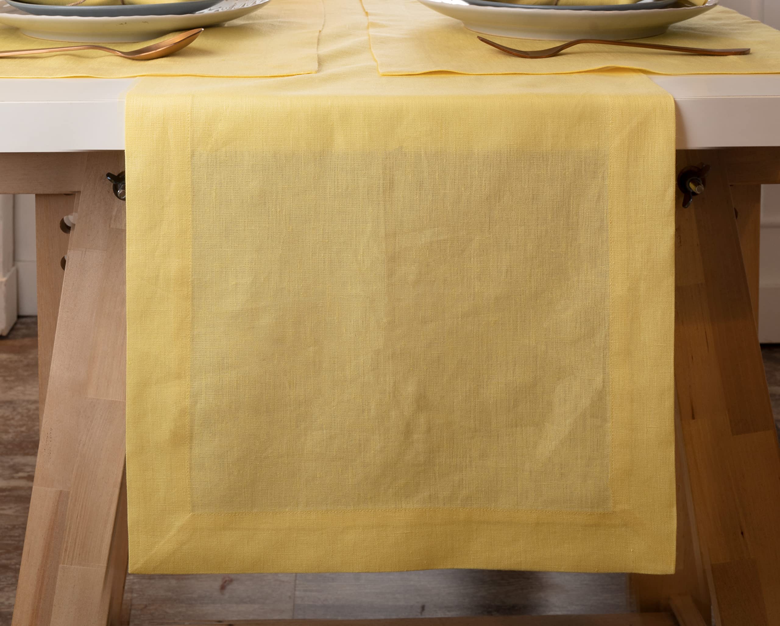 Handmade Lemon Yellow Cotton Dining Table Runner & Dresser Scarf - 14x72 Inches - Boho Chic Home Decor for Kitchen, Dining Room & Bedroom Dresser