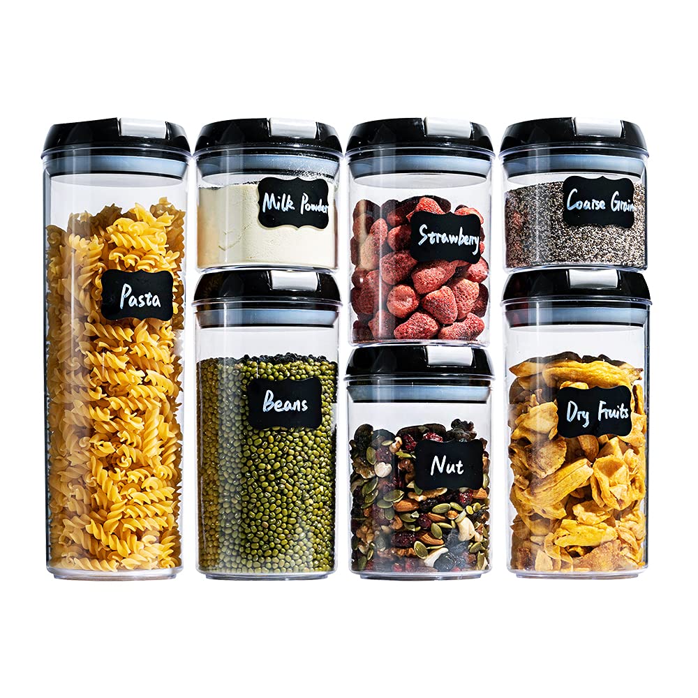 Novelinks 7-Piece Airtight Food Storage Container Set - BPA-Free Clear Plastic Canisters with Secure Lids for Pantry Organization - Ideal for Kitchen, Flour, Sugar, Coffee & Dry Food Storage