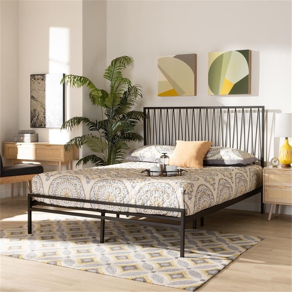 BOWERY HILL Modern Black Metal Full Size Platform Bed Frame - Sturdy & Stylish for Contemporary Bedrooms, Guest Rooms & Small Spaces