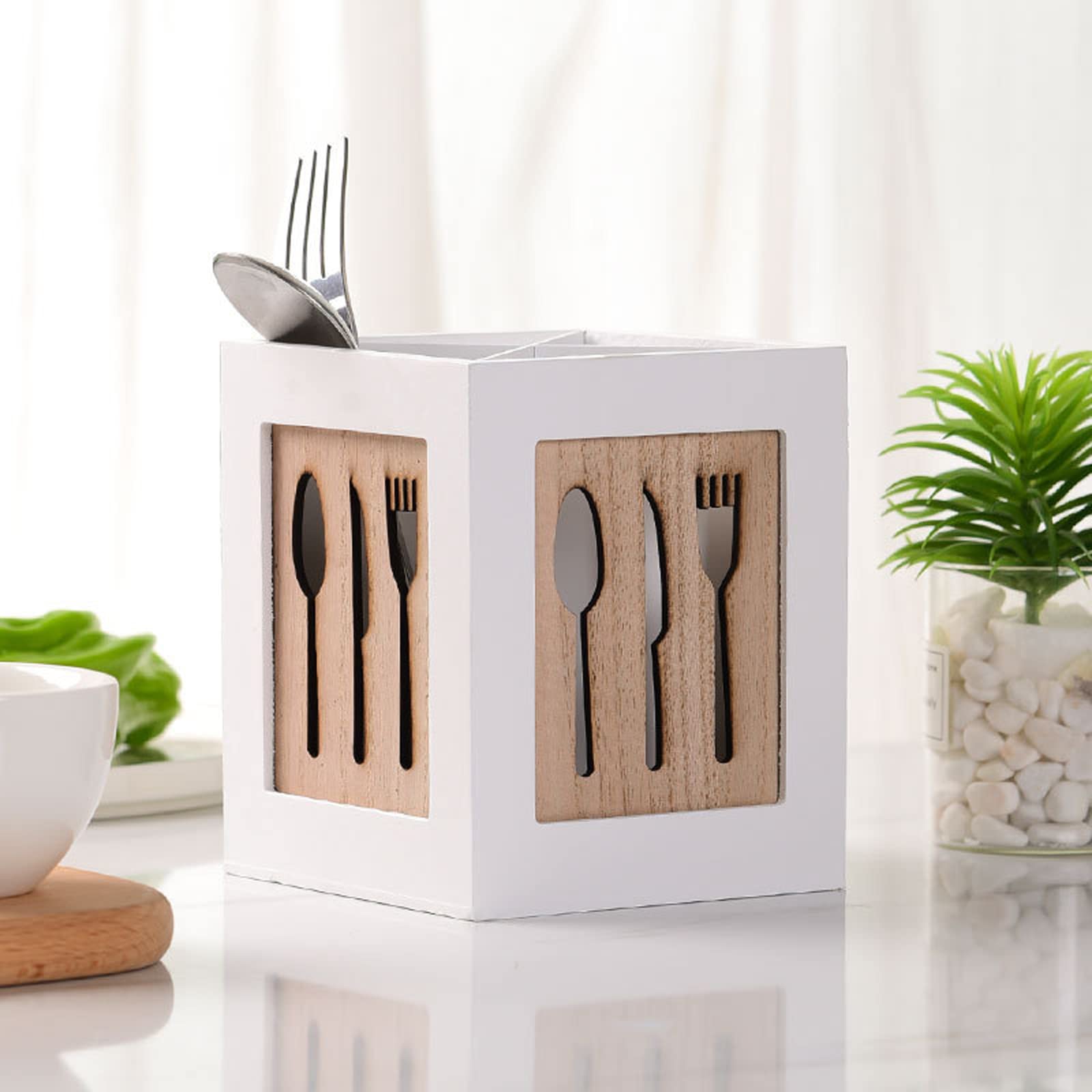 Firlar 4-Compartment Flatware Storage Organizer - Kitchen Utensil Holder & Cutlery Caddy for Forks, Spoons, Knives - Perfect for Dining Table, Buffet, and Restaurant Organization