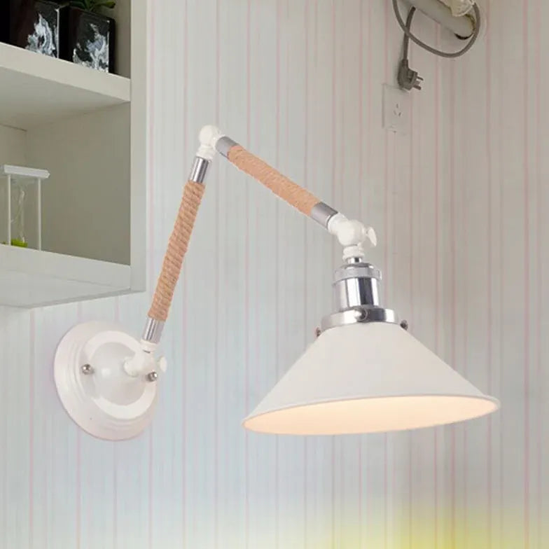 Vintage White Conical Reading Lamp - Adjustable Desk Light for Study, Bedroom & Countryside Decor - Perfect for Reading, Working & Cozy Home Ambience