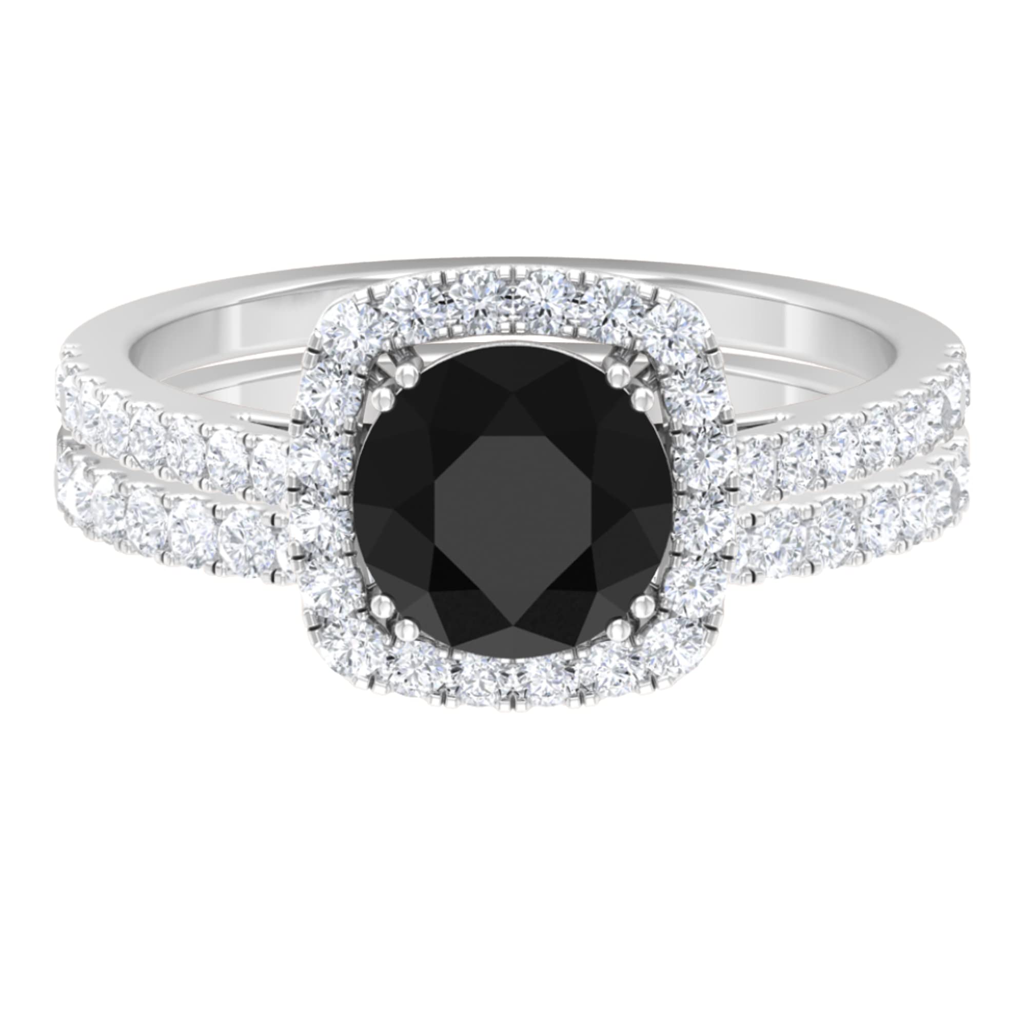 2.75 CT Black Spinel & Moissanite Wedding Ring Set - 14K Solid Gold Classic Bridal Ring with Matching Band for Engagement, Anniversary & Special Occasions