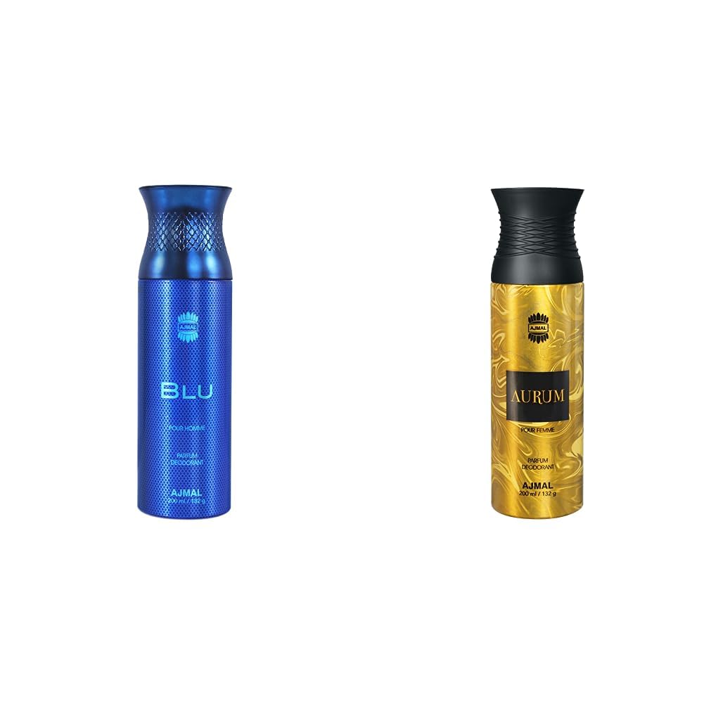 Ajmal Blu & Aurum Perfume Deodorant Set - 200ml Body Spray Gift for Men & Women | Long-Lasting Fragrance Combo for Date Night, Office & Special Occasions