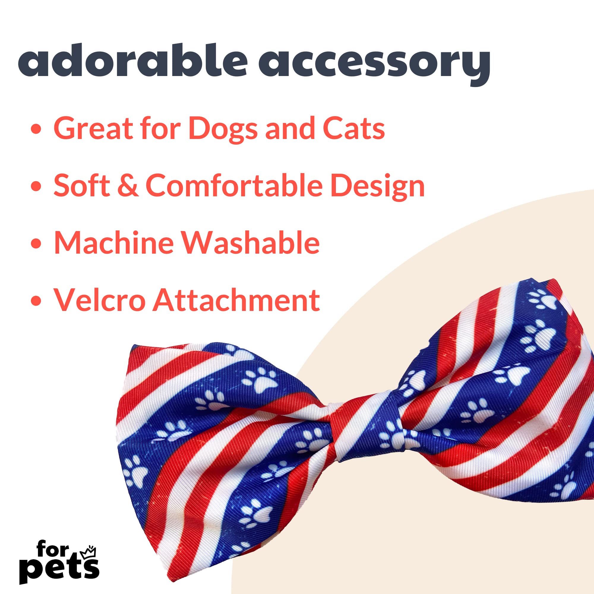 Huxley & Kent Extra-Large Pet Bow Tie Collar Attachment - Patriotic 4th of July Dog & Cat Bow Tie | Cute, Comfortable & Durable Paws & Stripes Design | Perfect for Holidays, Parties & Photo Shoots | H&K Pet Accessories