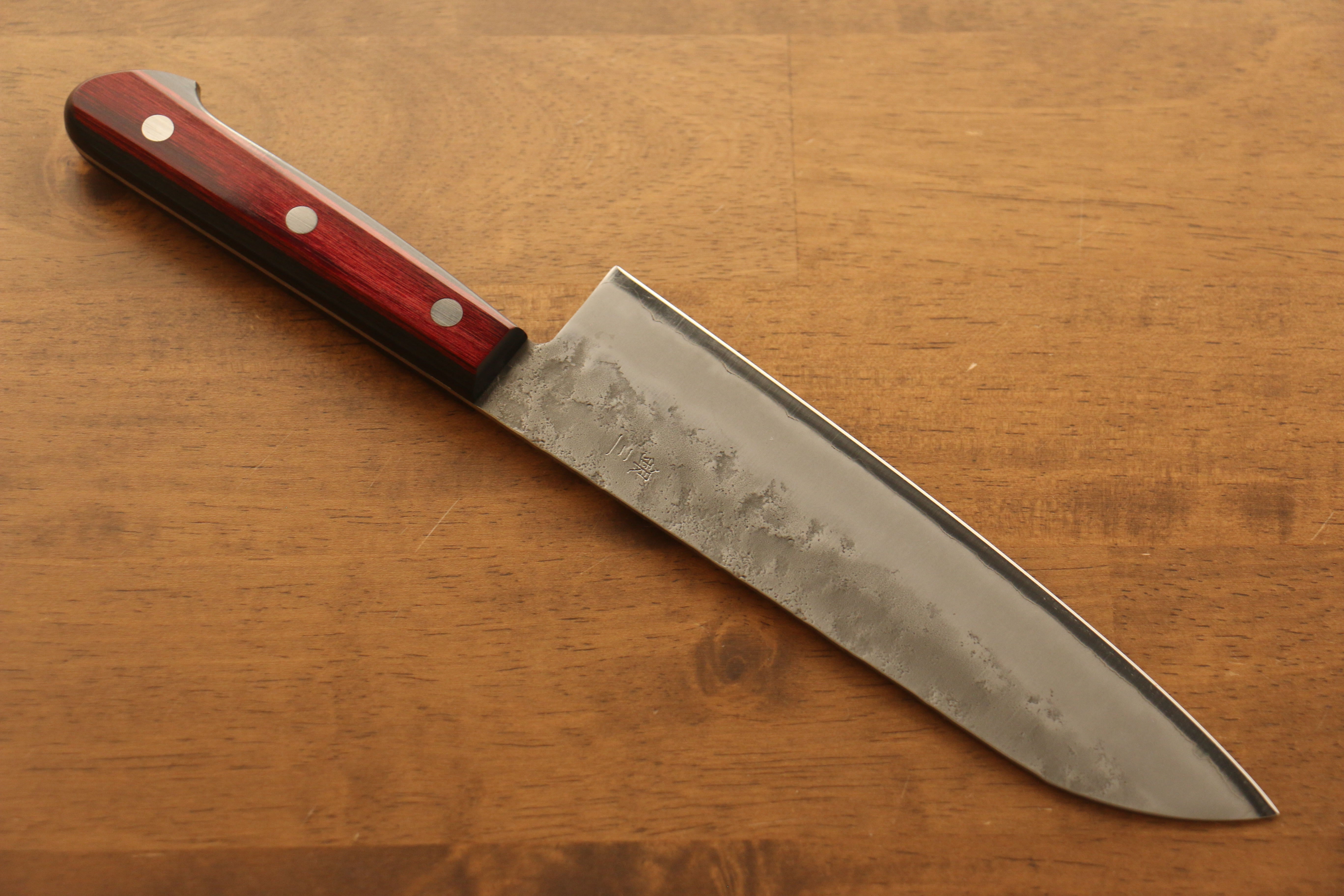 Premium Seisuke Silver Steel No.3 Nashiji Santoku Knife 180mm - Japanese Red Pakkawood Handle - Ideal for Slicing, Dicing & Chopping Vegetables, Meat & Fish
