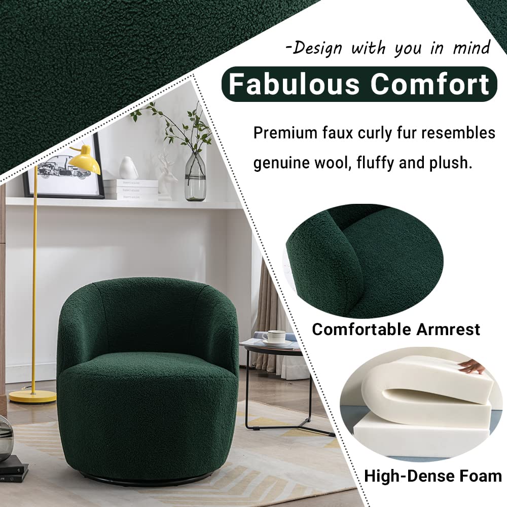 Antetek Small Swivel Chair - 360 Degree Rotating Barrel Chair with Arms, Modern Leisure Accent Chair for Nursery, Living Room, Office & Lounge - Green Velvet Upholstery - Perfect for Small Spaces, Reading Nooks & Cozy Corners
