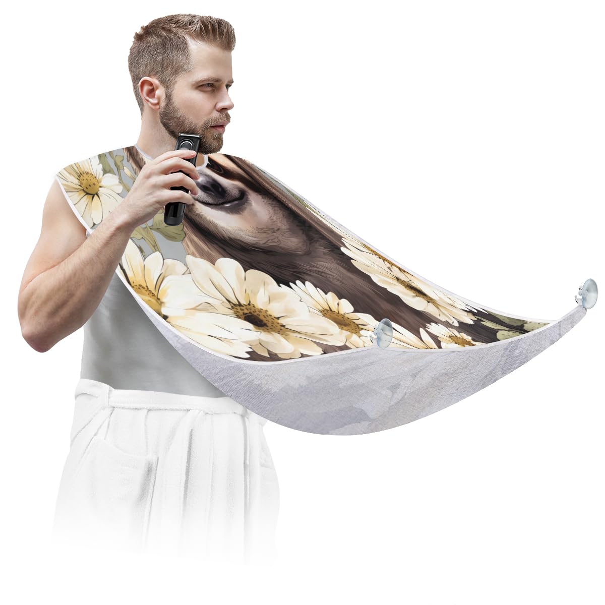 Sloth Watercolor Pattern Beard Shaving Bib for Men - Waterproof Makeup & Hair Dye Apron, Barber Cape for Haircut & Beard Trimming - Sink Hair Catcher & Styling Tool - Perfect for Home Grooming, Salon Use & Gift Giving