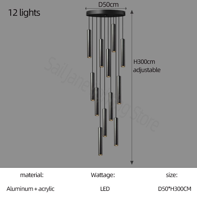 Modern Cylindrical Pendant Light Fixture for Staircase - Elegant LED Chandelier for Hallway, Foyer & Home Decor - Perfect for Contemporary Interior Lighting Design