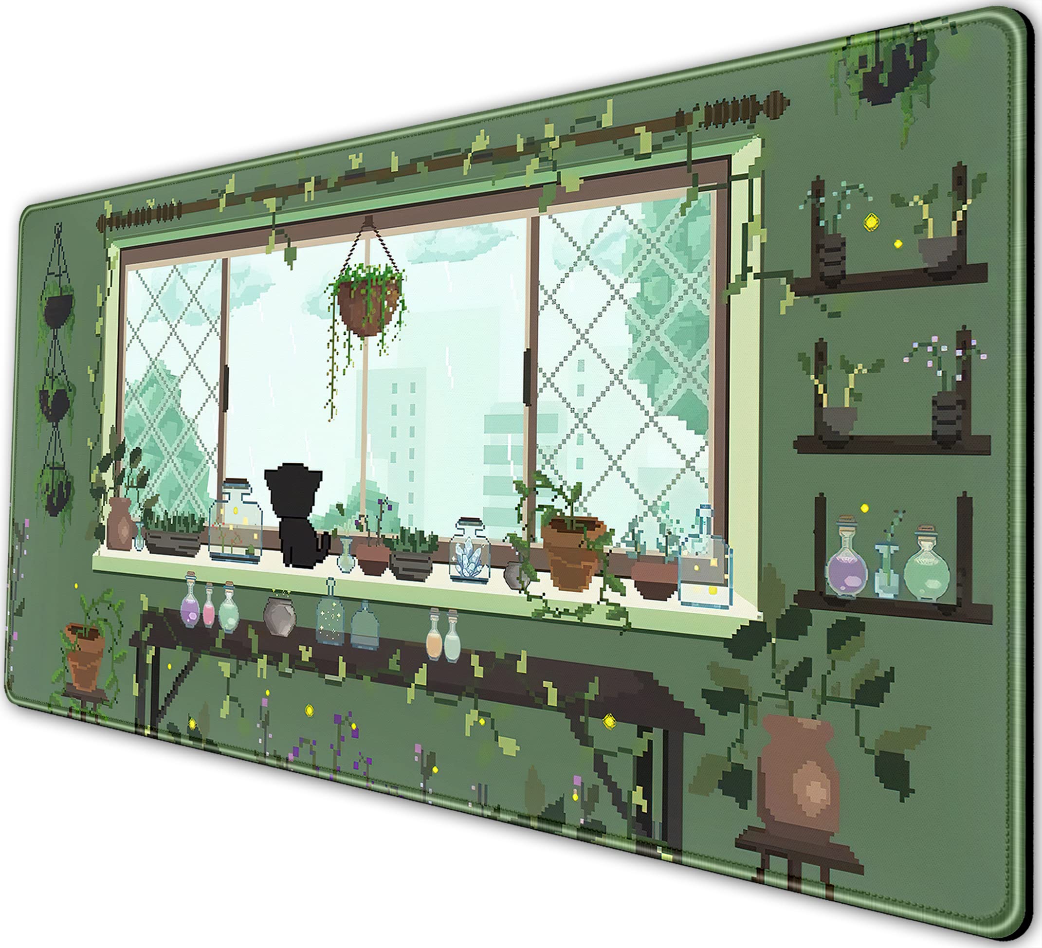 Anime Aesthetic XXL Gaming Mouse Pad - 31.5x15.75 Inch Cute Kawaii Green Plant Pixel Art Desk Mat for Laptop & Keyboard | Non-Slip Office & Home Decor Mousepad for Women & Girls | Perfect for Gaming Setups, Workstations & Dorm Rooms