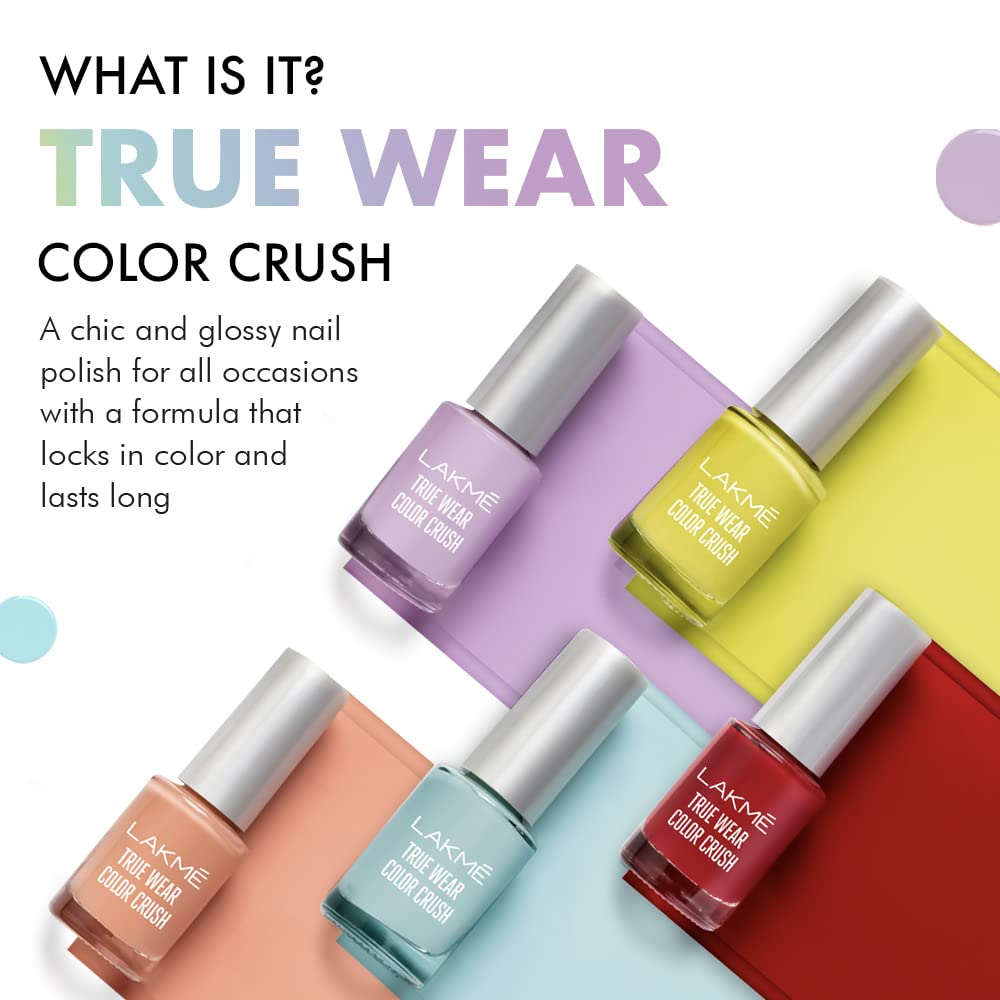 LAKMÉ True Wear Color Crush Glossy Finish Nail Polish - Crush 81 (6ml & 75ml) | Long-Lasting Shine for Manicures & Pedicures | Perfect for Parties, Weddings & Everyday Wear
