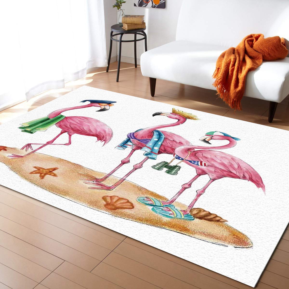 Flamin-go Area Rug 5'x7' - Washable Pink Cartoon Animal Print Rug for Living Room, Bedroom, Kitchen & Entryway - Perfect for Kids, Teens & Beach-Themed Decor - Indoor/Outdoor Summer Decor Carpet