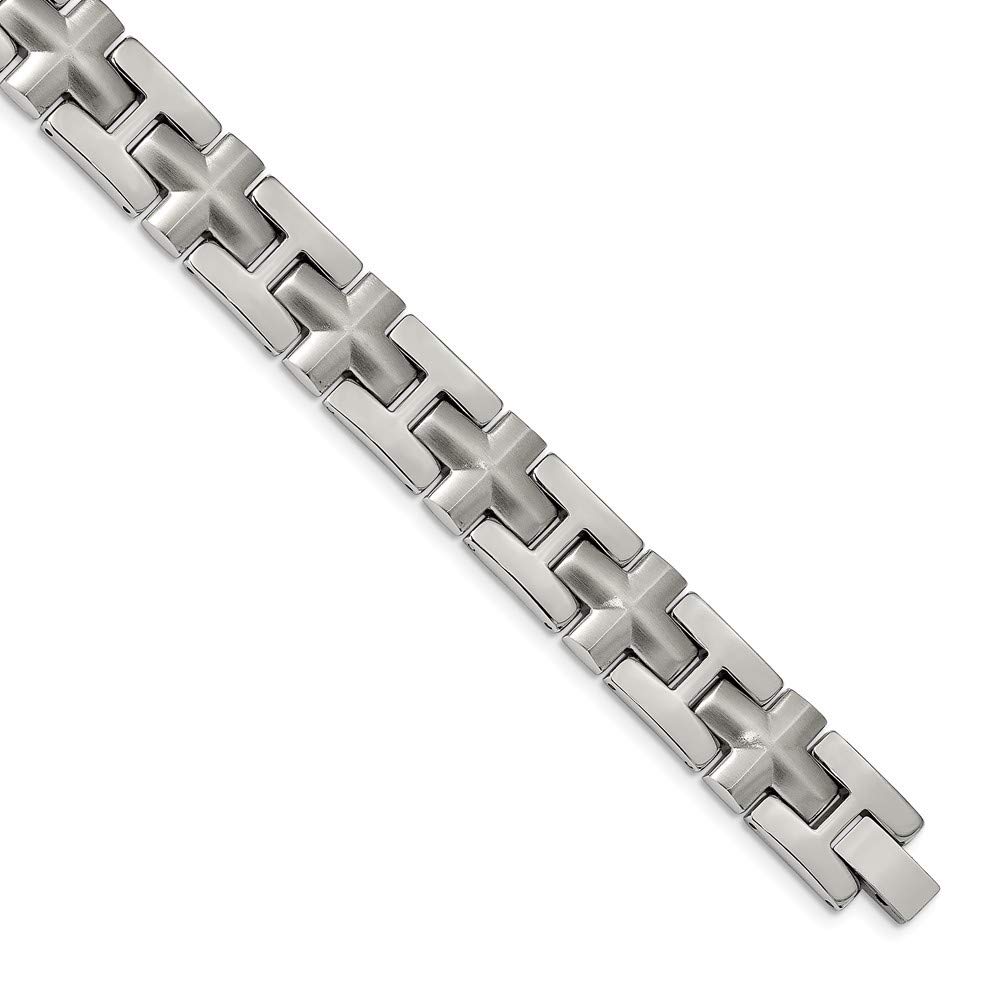 12.92mm Stainless Steel Brushed Polished Bracelet - 8.5 Inch Adjustable Women's Jewelry Gift for Birthday, Anniversary & Special Occasions