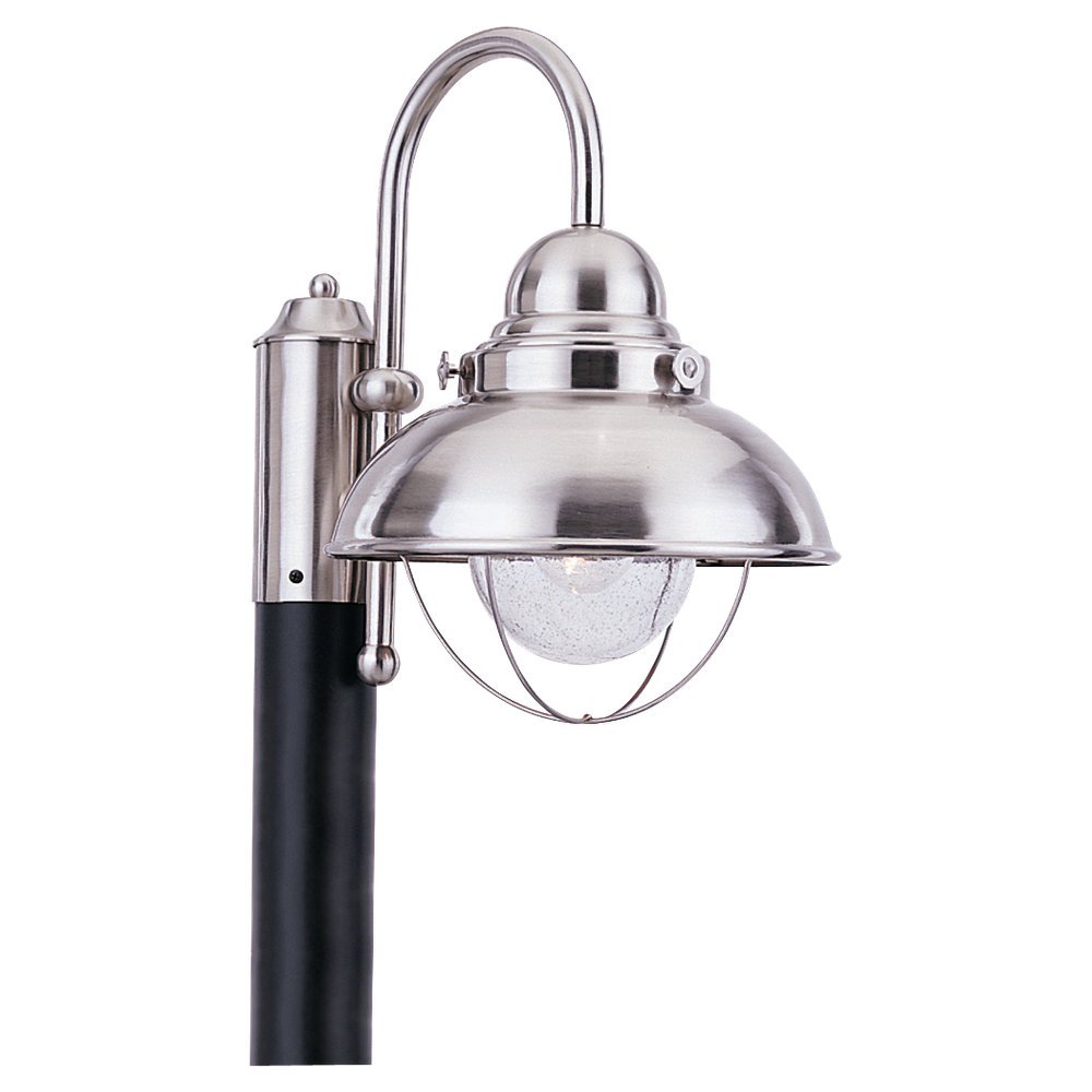 Sea Gull Lighting 8269-98 Sebring Outdoor Post Lantern - Brushed Stainless Steel Exterior Light Fixture for Porch, Garden & Pathway Lighting | Weather-Resistant 1-Light Design