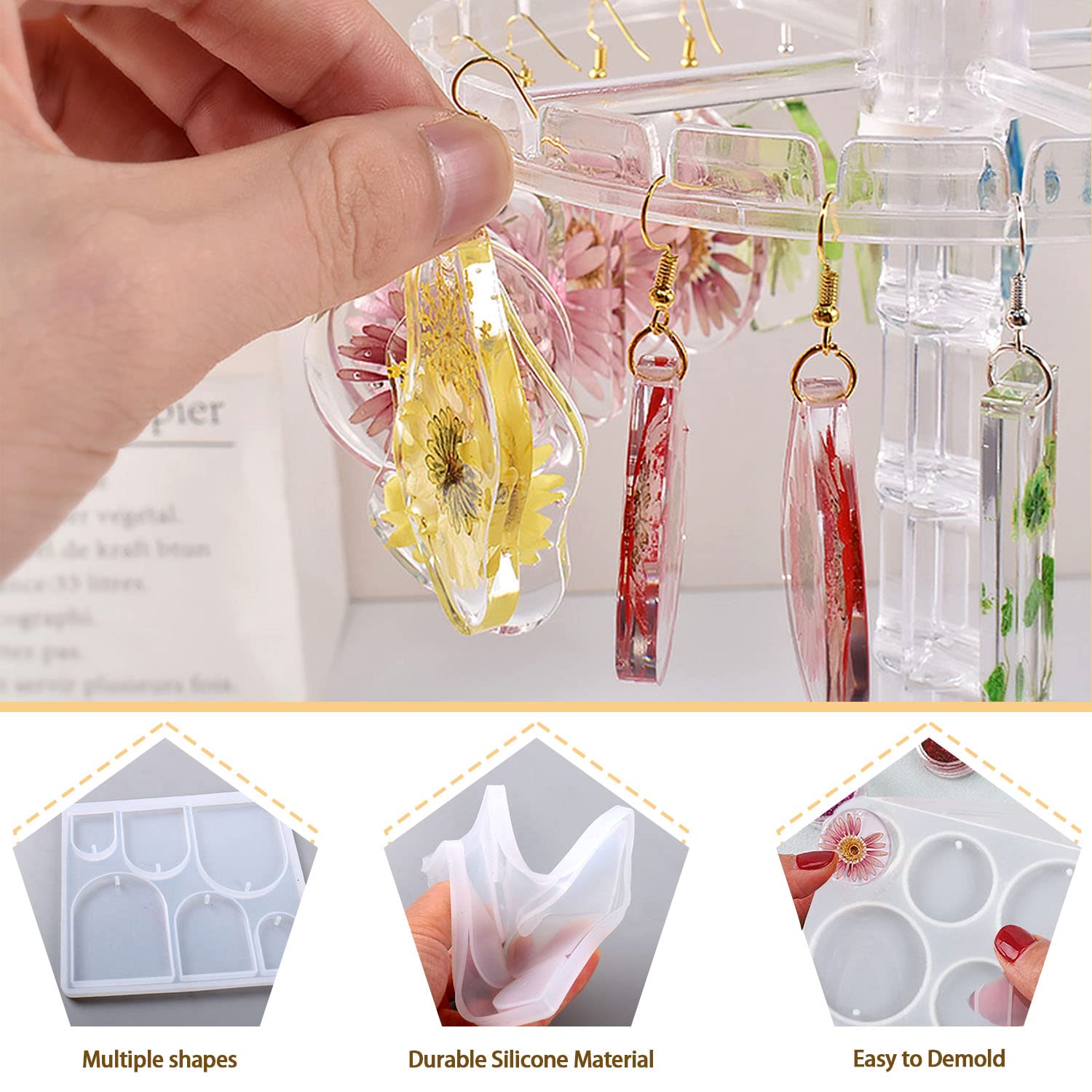12 PCS Silicone Earring Resin Molds with Holes - DIY Jewelry Making Kit for Epoxy Casting - Various Shapes & Sizes for Earrings, Pendants, Keychains - Perfect for Handmade Crafts, Gifts, and Home Decor Projects