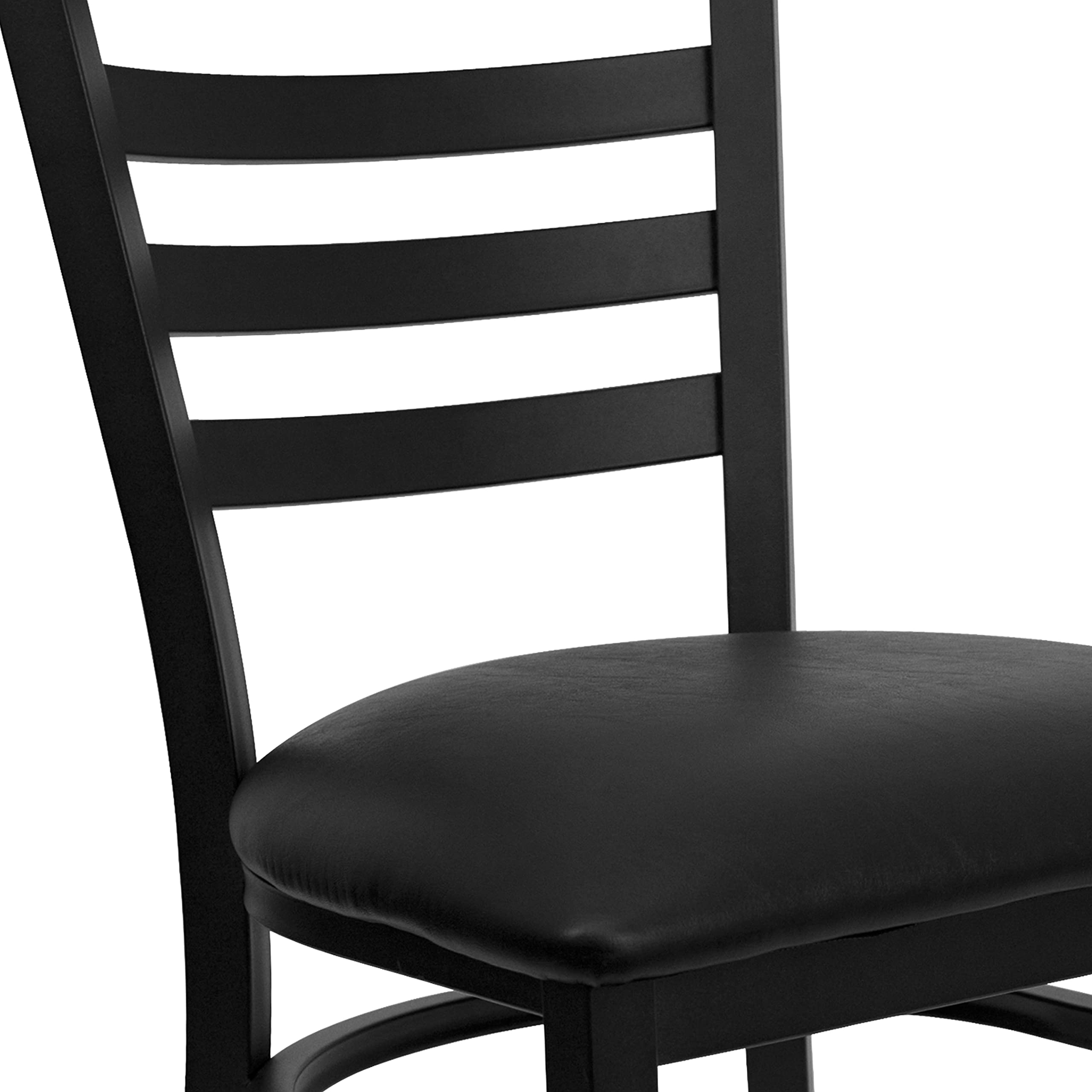 2 Pack Black Metal Ladder Back Restaurant Chairs with Vinyl Seat - Commercial Dining Furniture for Cafes, Diners & Home Kitchen Use