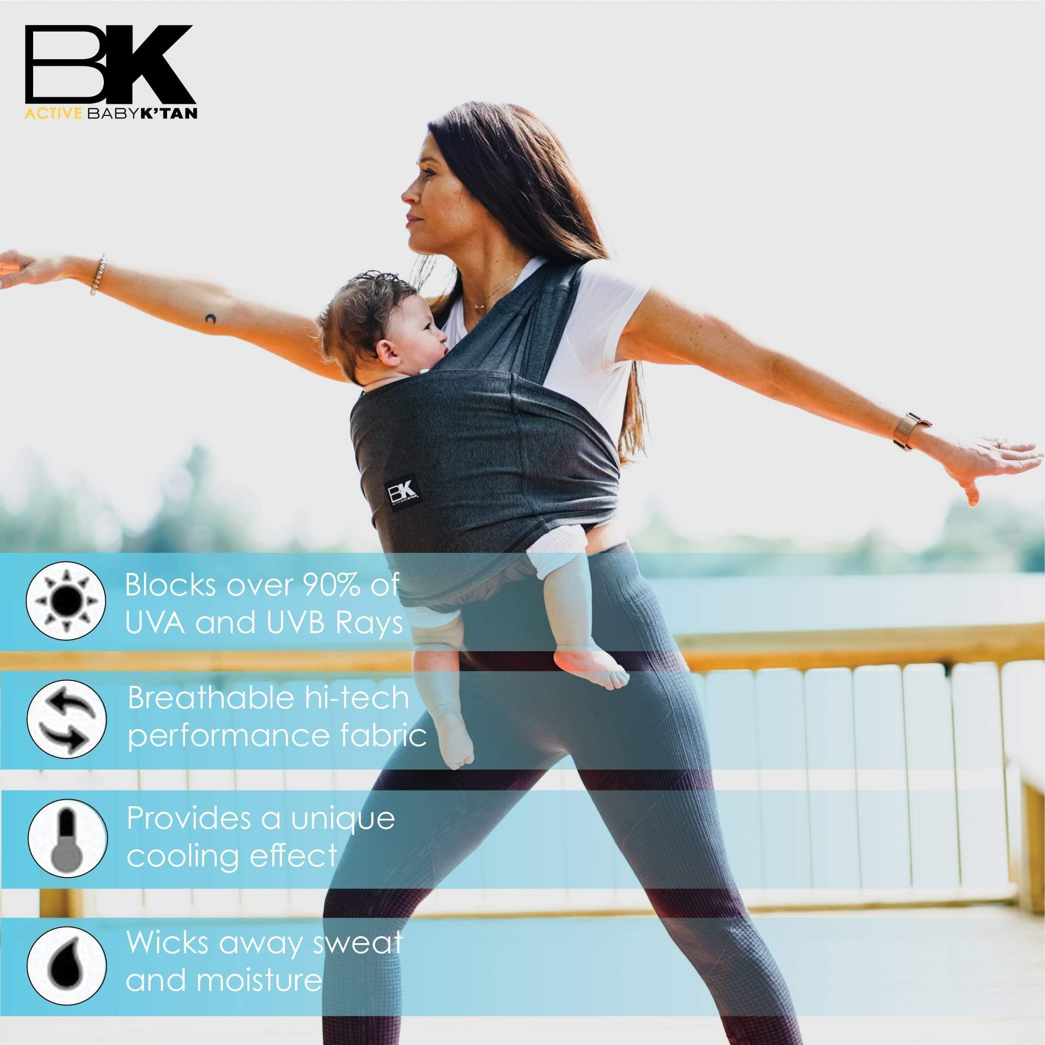 Heather Black Active Yoga Baby Carrier - Hands-Free Infant Sling for Workouts, Hiking & Daily Errands - Comfortable & Secure for Newborns to Toddlers