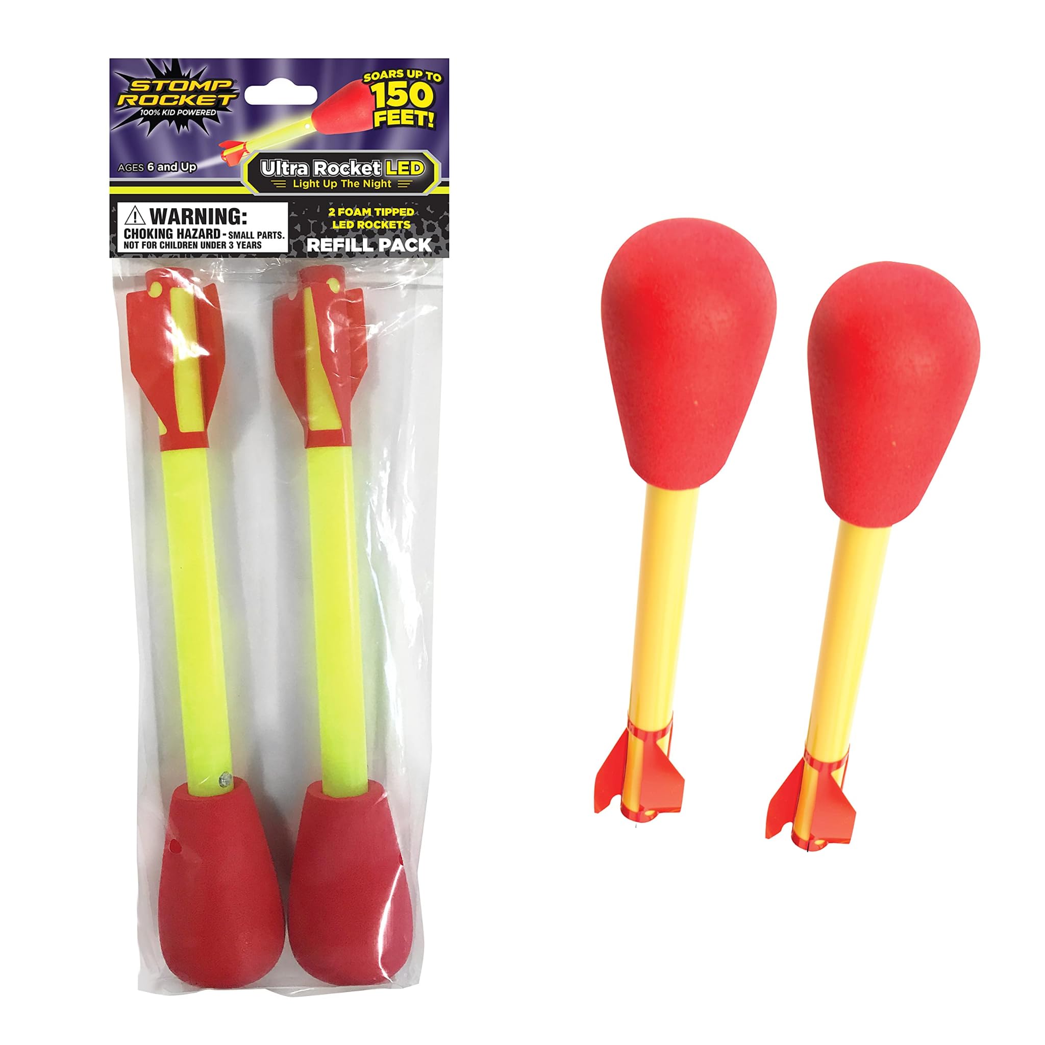 Stomp Rocket Ultra LED Rocket Refills - 2 Pack Replacement LED Foam-Tipped Rockets for Kids | Outdoor STEM Toys for Boys & Girls Ages 6-12 | Fun Backyard Games, Birthday Gifts & Summer Activities