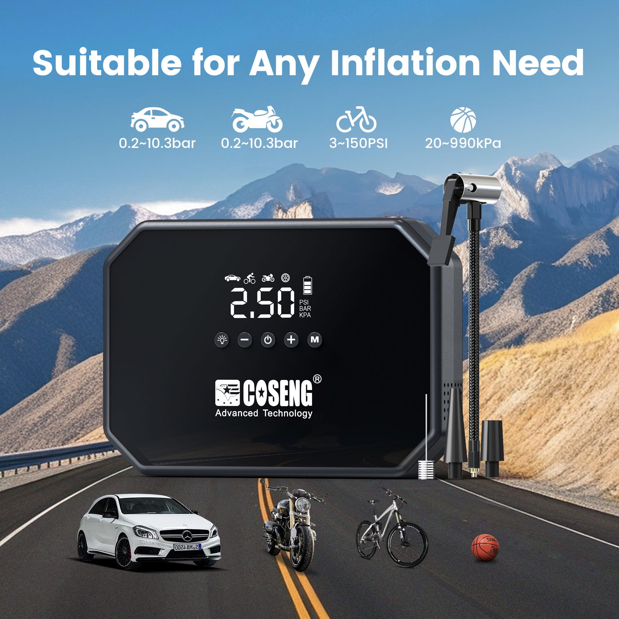 J22 3500A Portable Jump Starter with Air Compressor - 150PSI Tire Inflator & 12V Car Battery Booster for All Gas & 6.0L Diesel Engines | Smart Jumper Cables & 3-Mode Emergency Flashlight | Perfect for Roadside Emergencies, Camping & Winter Car Prep