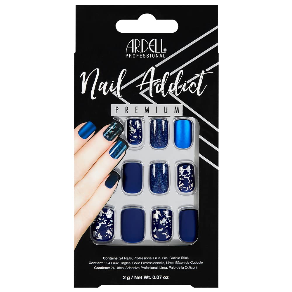 Ardell Nail Addict Premium Artificial Nail Set - Matte Blue Press On Nails for Women, Reusable Fake Nails with Glue | Perfect for Parties, Weddings, and Everyday Wear