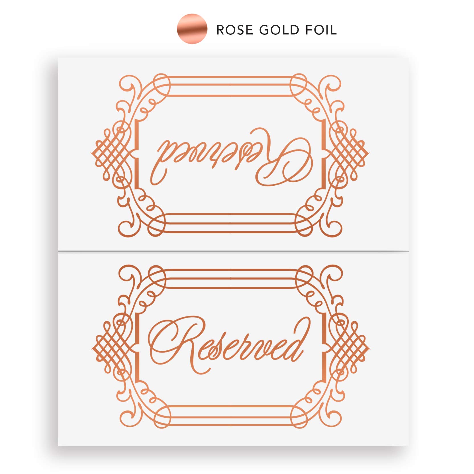 20-Pack Rose Gold Foil Reserved Table Signs for Weddings & Events - Double-Sided VIP Seating Cards with Writing Space - Perfect for Wedding Receptions, Parties, and Banquets