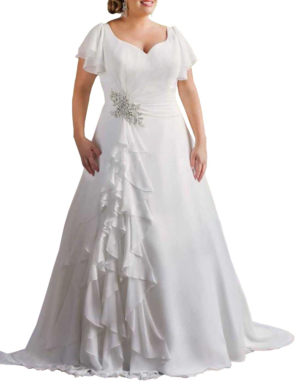 Mulanbridal Plus Size Ball Gown Wedding Dress for Women - Elegant Ruffled Bridal Evening Gown for Prom, Quinceañera & Formal Events