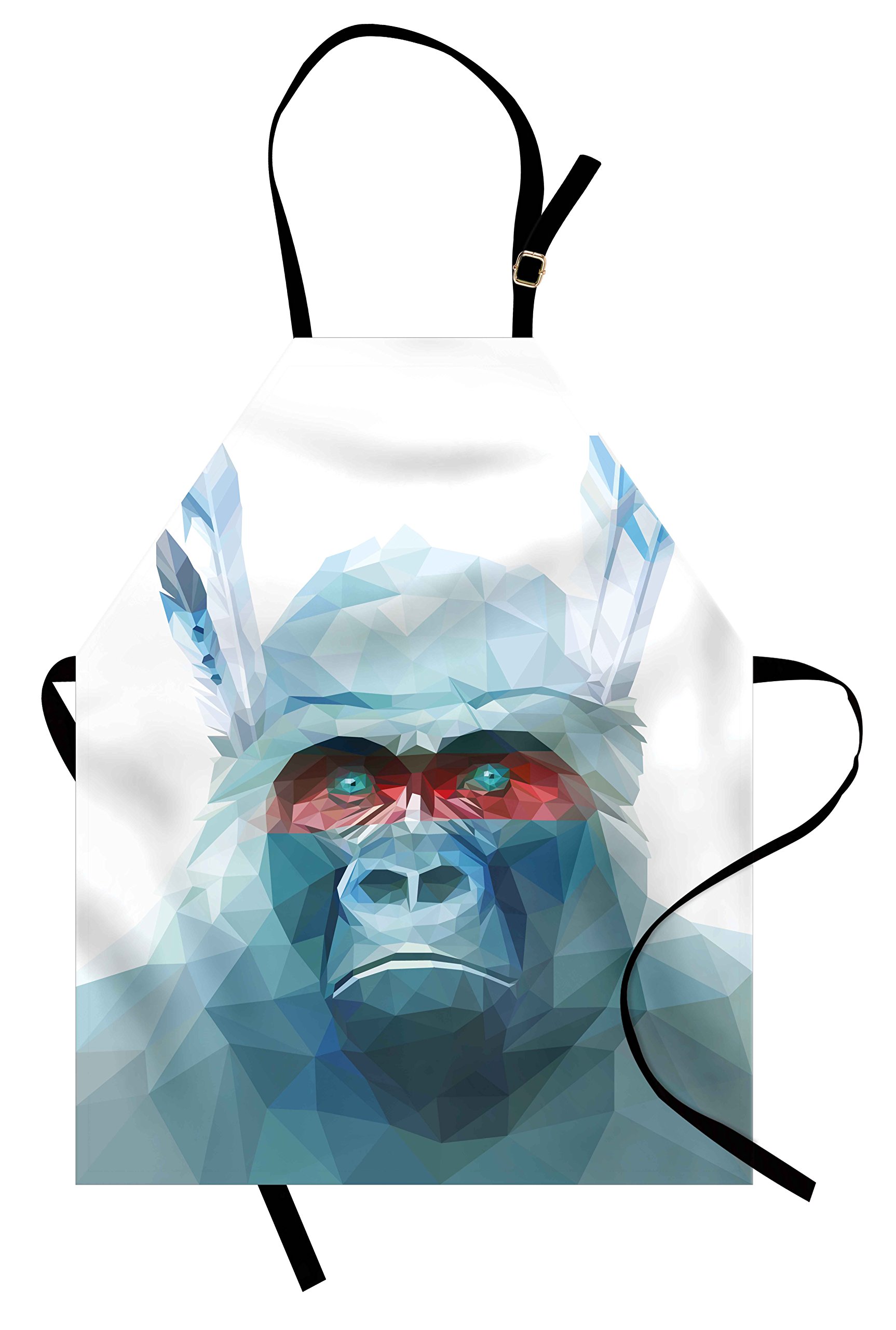 Ambesonne Psychedelic Apron - Gorilla with Feathers Geometric Print Unisex Kitchen Bib Apron, Adjustable Neck for Cooking, Baking, Grilling & Gardening - Perfect for Home Chefs, BBQ Parties & Outdoor Activities (Blue)