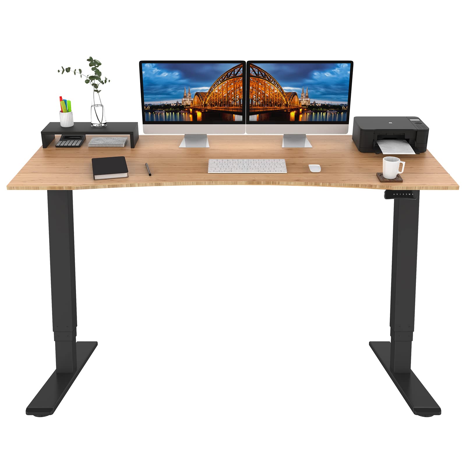 FLEXISPOT E5 Classic 78x30 Inch 3-Stage Dual Motor Electric Standing Desk - Bamboo Contour Whole-Piece Board, Height Adjustable Stand Up Desk (Black Frame + Curved Bamboo Top) for Home Office, Gaming & Workspace Ergonomics