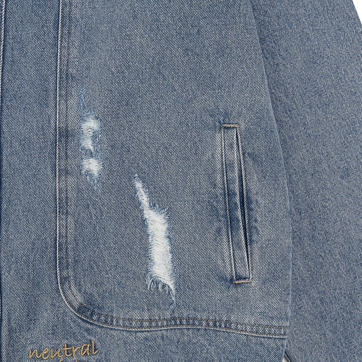 NEUTRAL SOCIETY Perfect Days Oversized Denim Jacket - Blue Distressed Denim for Women | Casual Streetwear & Spring Layering Essential