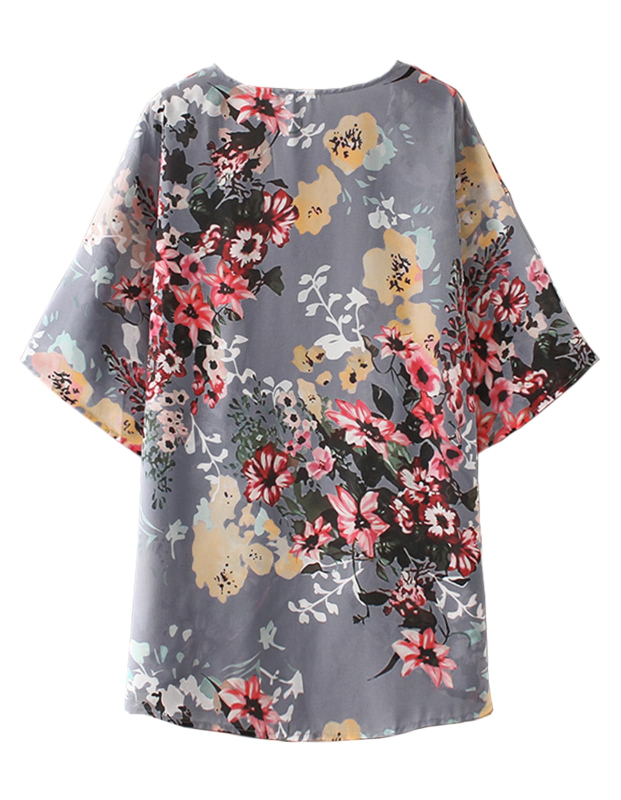 Women's Floral Print Puff Sleeve Kimono Cardigan - Lightweight Loose Cover Up Blouse for Spring/Summer - Perfect for Beach, Vacation & Casual Outfits