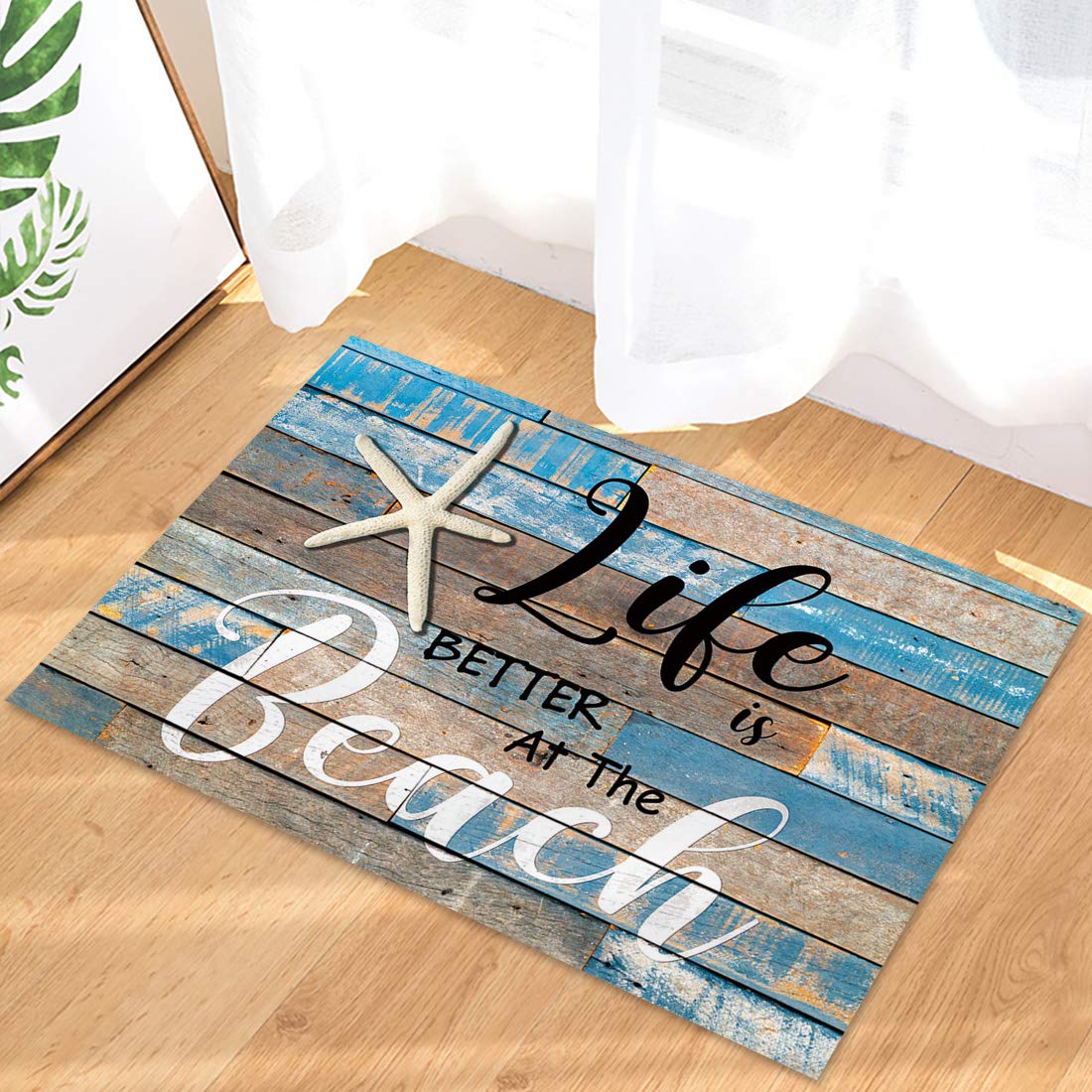 Non-Slip Indoor Floor Mats - Low Profile Beach Theme Welcome Mats for Bedroom, Bathroom & Living Room (20x31.5 Inch) | Perfect for Coastal Decor, Vacation Home & Summer House Decorations